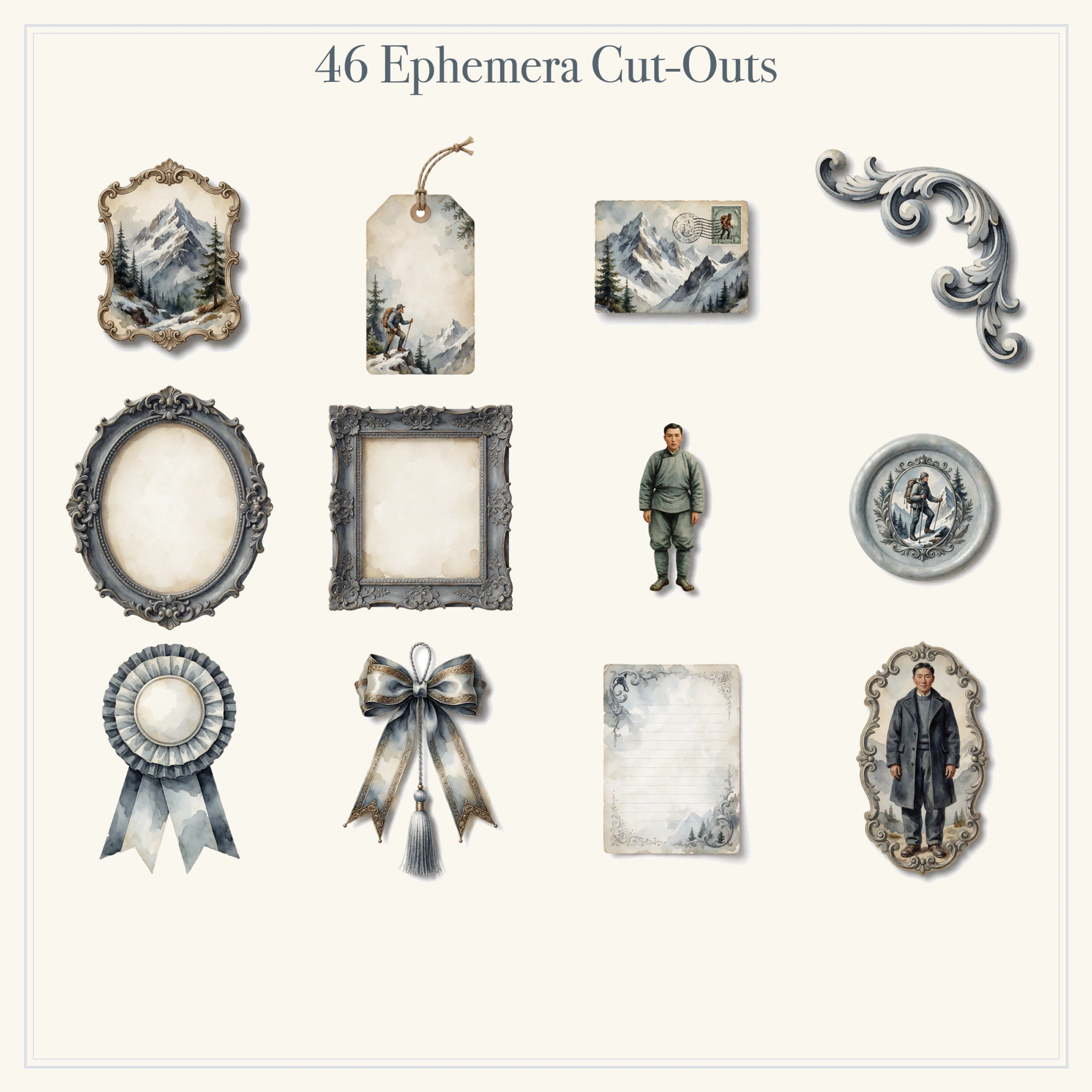 Alpine Mountaineer Junk Journal Kit | Mountain Trek & Exploration Ephemera Papers | Printable Cut-Outs | Digital Download