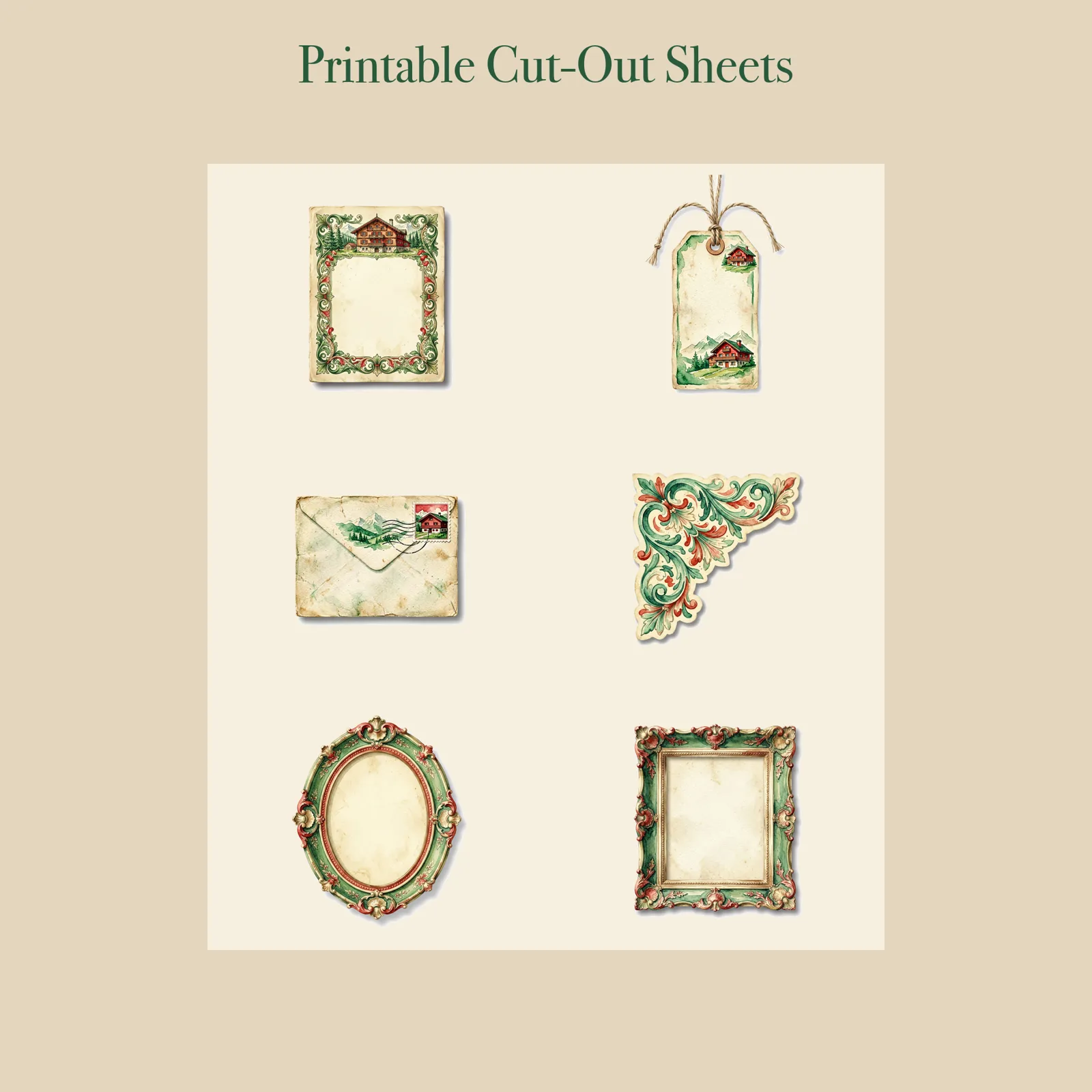 Alpine Swiss Chalet Junk Journal Kit | Mountain & Edelweiss Ephemera | Printable Cut-Outs | Digital Download