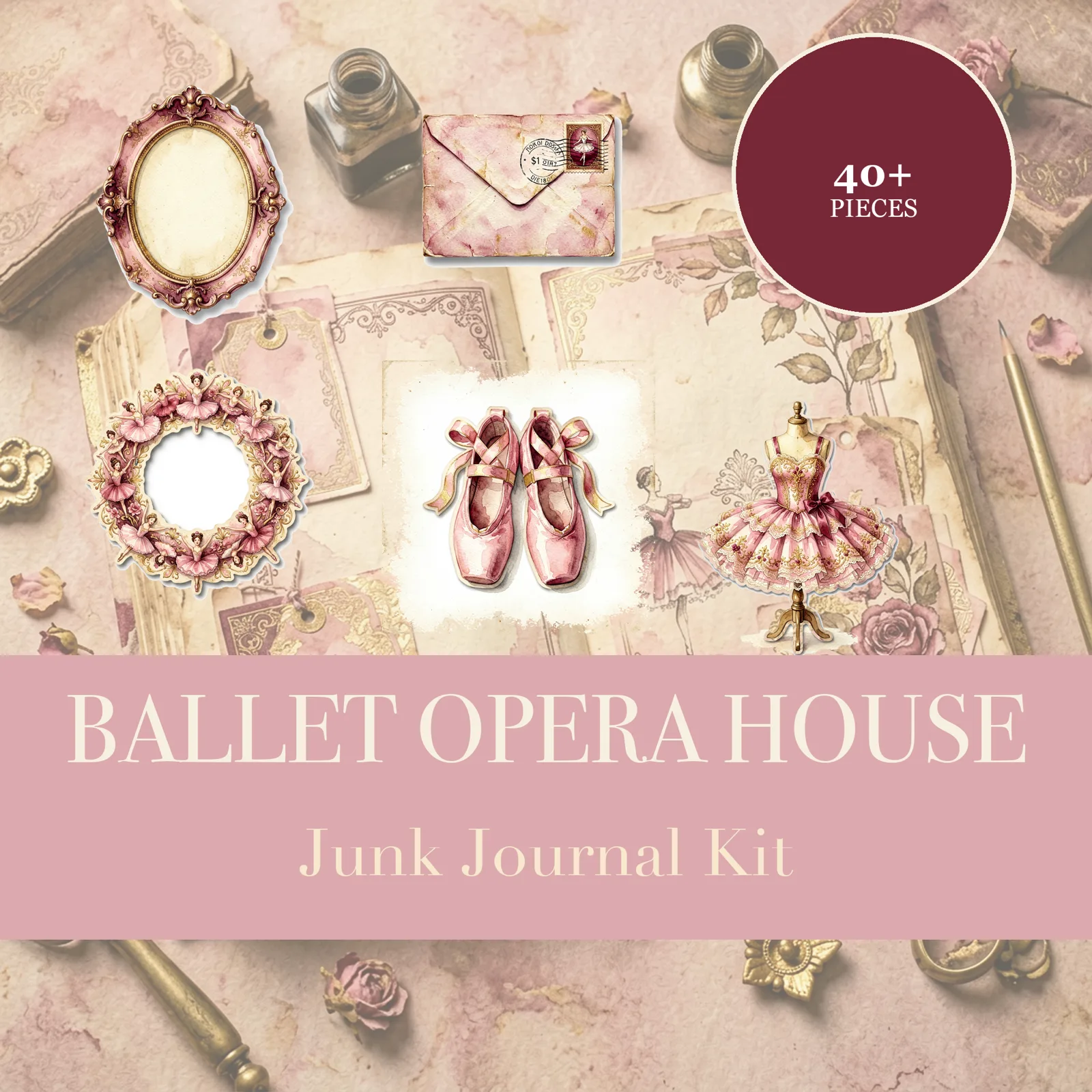 Ballet Opera House Junk Journal Kit | Ballerina & Theatre Ephemera Papers | Printable Cut-Outs | Digital Download