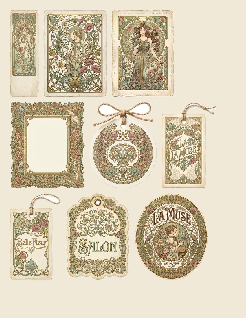 Belle Epoque Nouveau junk journal kit — sheet preview 1