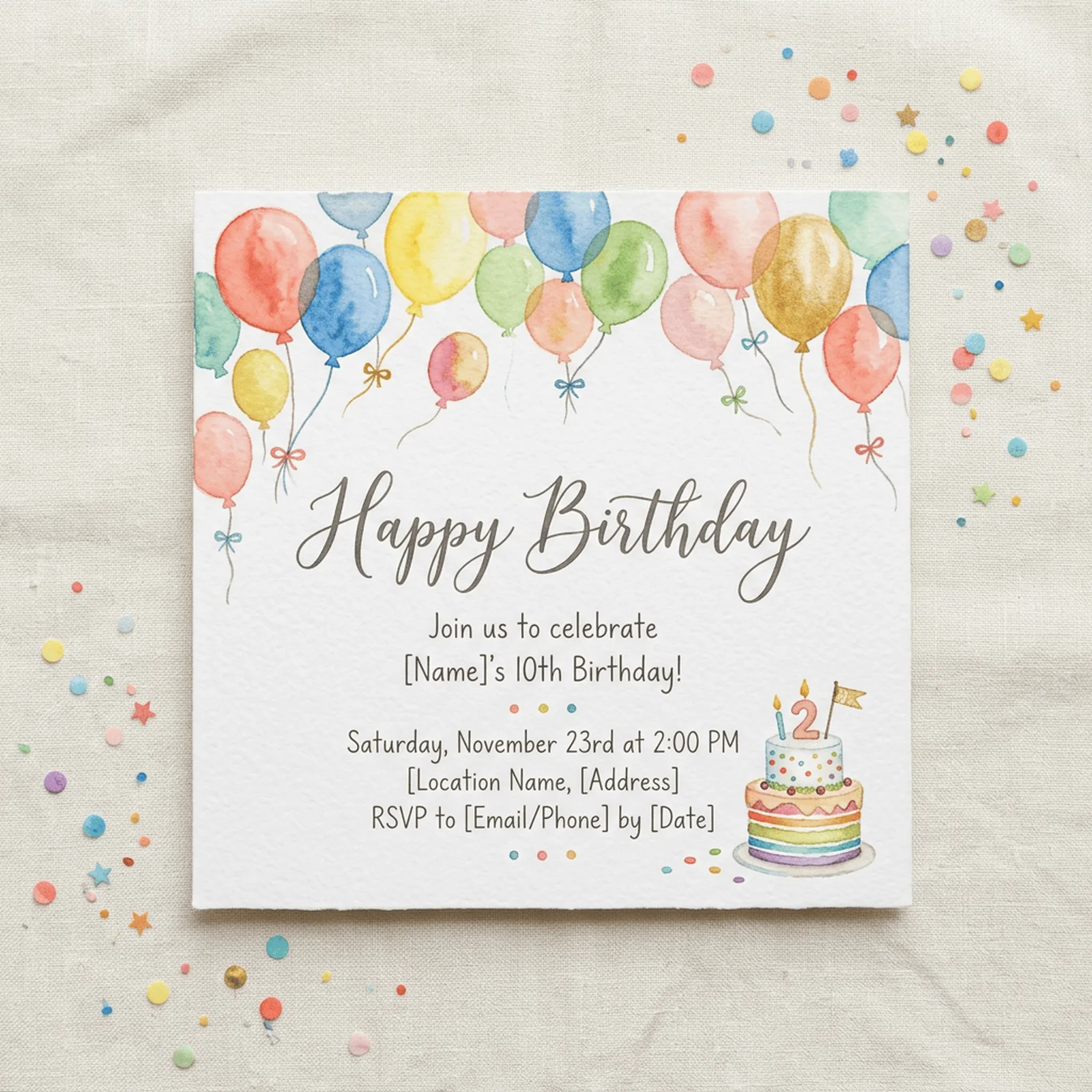 Watercolor Birthday Balloons and Cake Clipart, 30 PNG, Transparent Background, Commercial Use, Digital Download