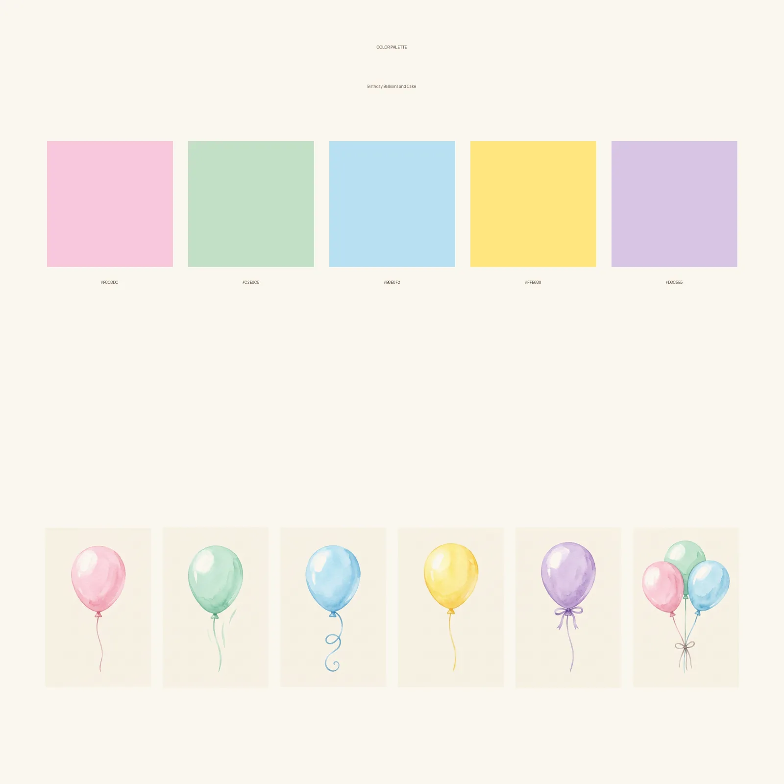Watercolor Birthday Balloons and Cake Clipart, 30 PNG, Transparent Background, Commercial Use, Digital Download