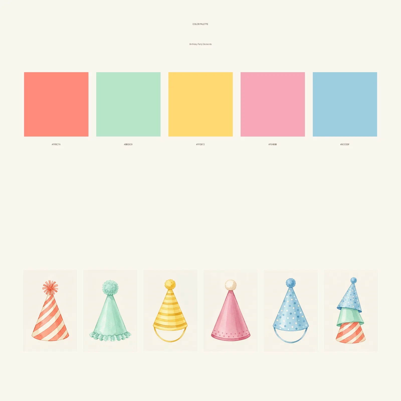 Watercolor Birthday Party Elements Clipart, 30 PNG, Transparent Background, Commercial Use, Digital Download