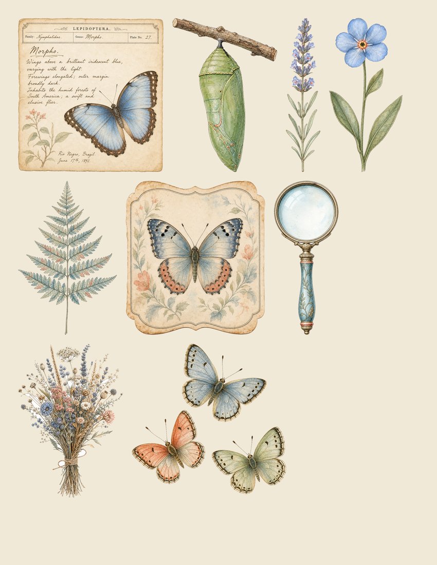 Butterfly Conservatory junk journal kit — sheet preview 3