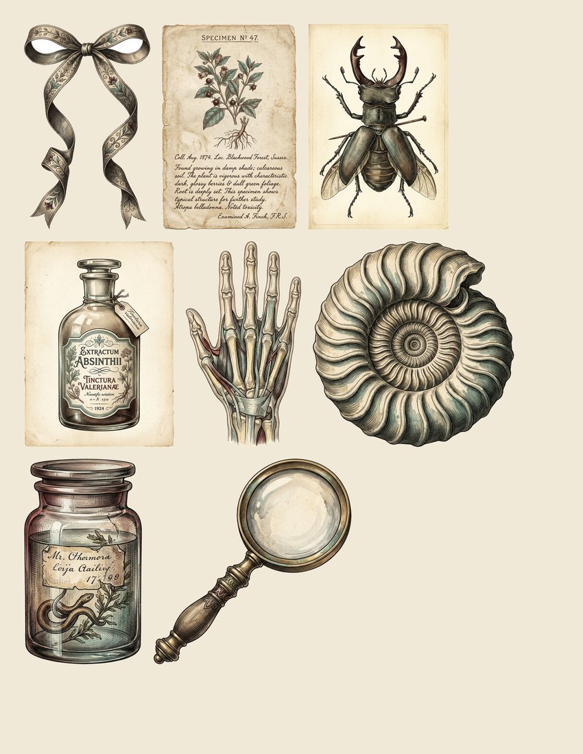 Cabinet Of Curiosities junk journal kit — sheet preview 3