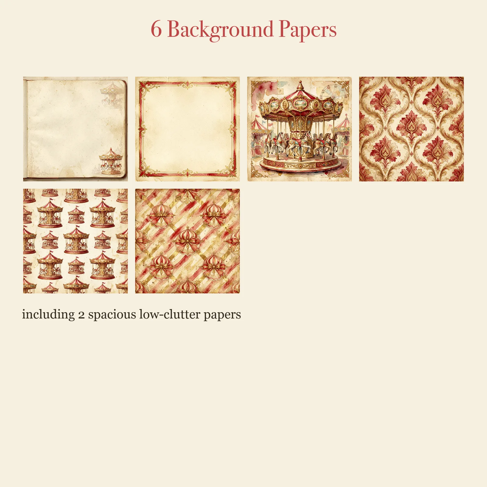 Vintage Carousel Junk Journal Kit | Fairground & Carnival Ephemera Papers | Printable Cut-Outs | Digital Download