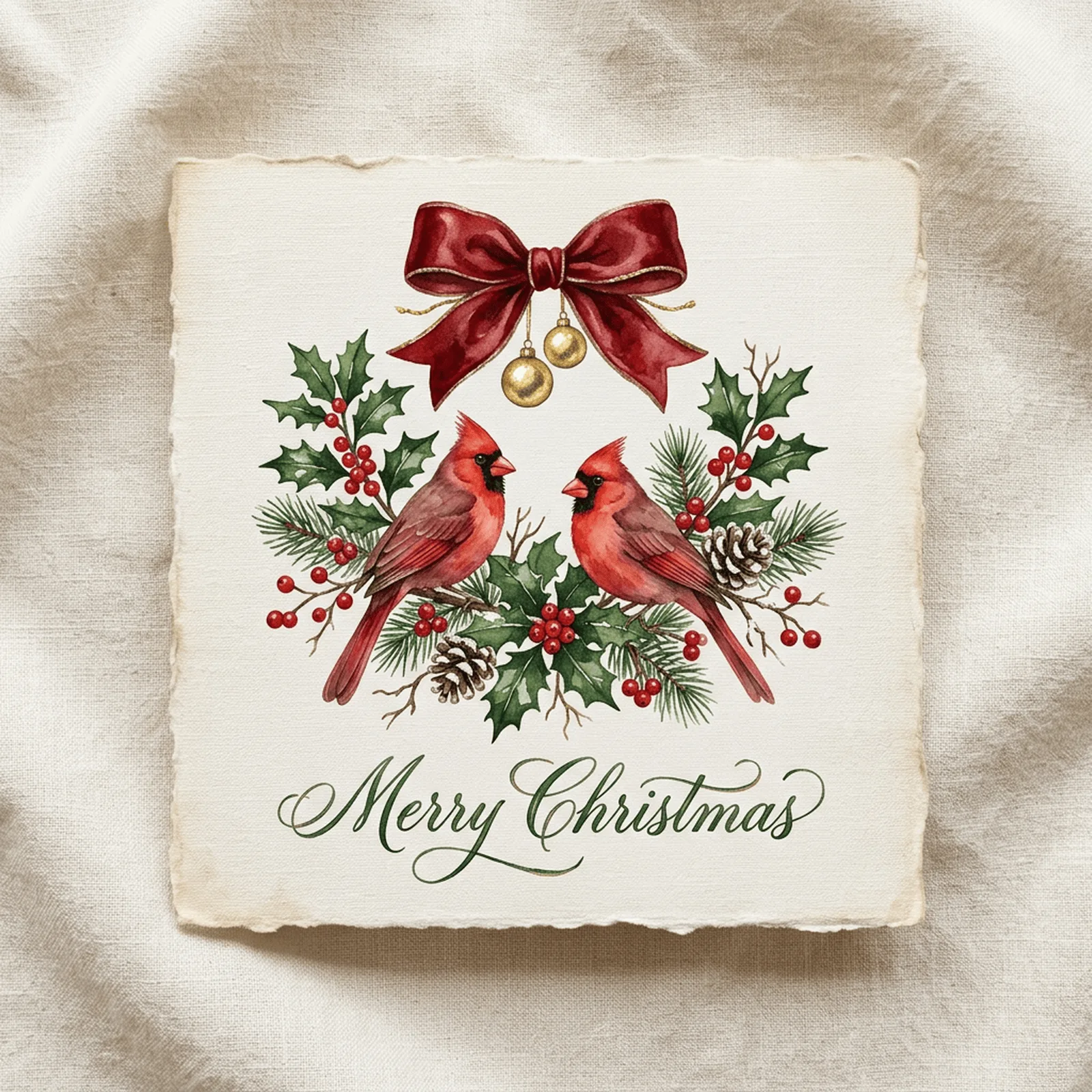 Watercolor Vintage Christmas Cardinals and Holly Clipart, 30 PNG, Transparent Background, Commercial Use, Digital Download