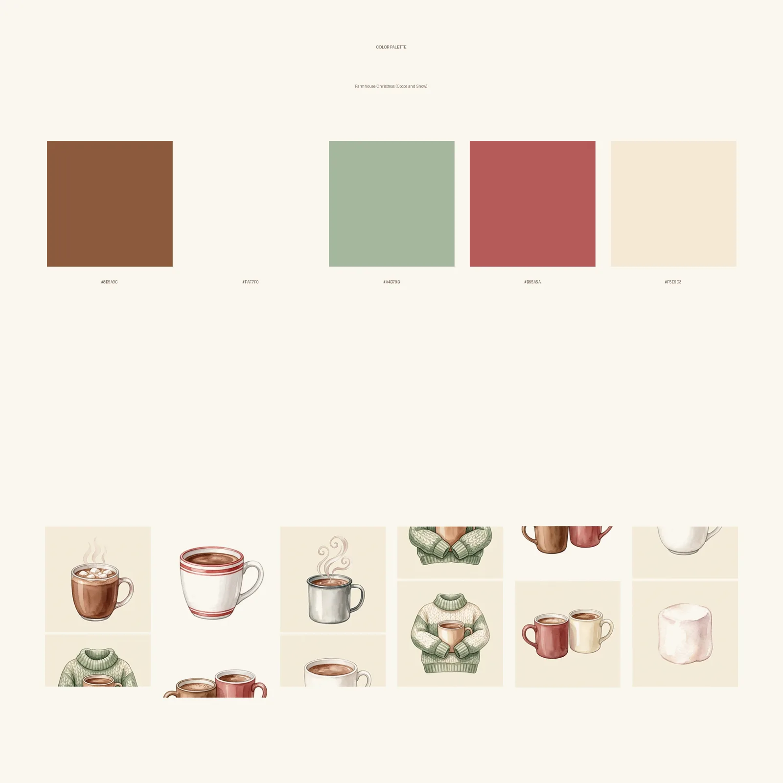 Watercolor Farmhouse Christmas (Cocoa and Snow) Clipart, 30 PNG, Transparent Background, Commercial Use, Digital Download