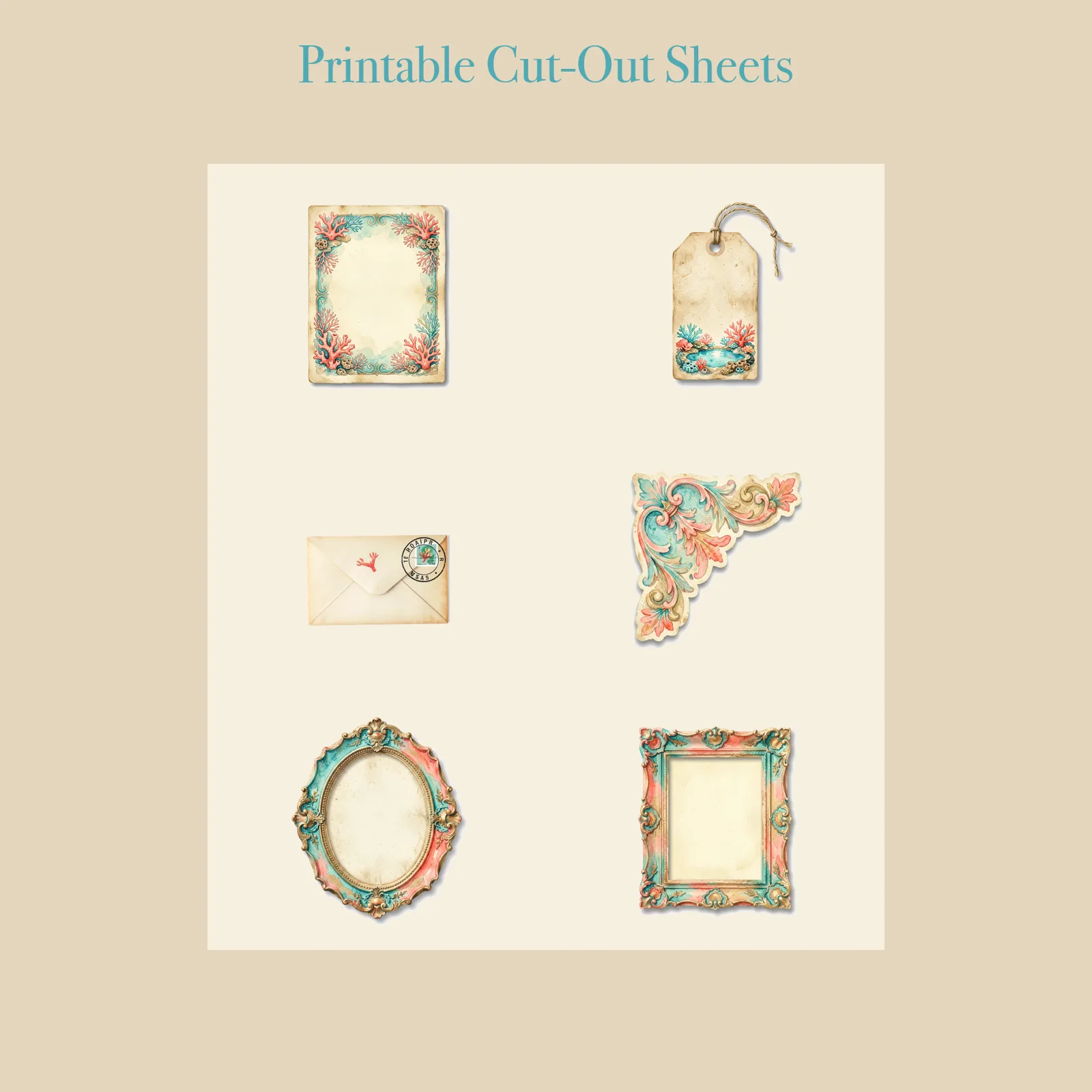 Coral Reef & Tidepools Junk Journal Kit | Ocean Shell Ephemera Papers | Printable Cut-Outs | Digital Download