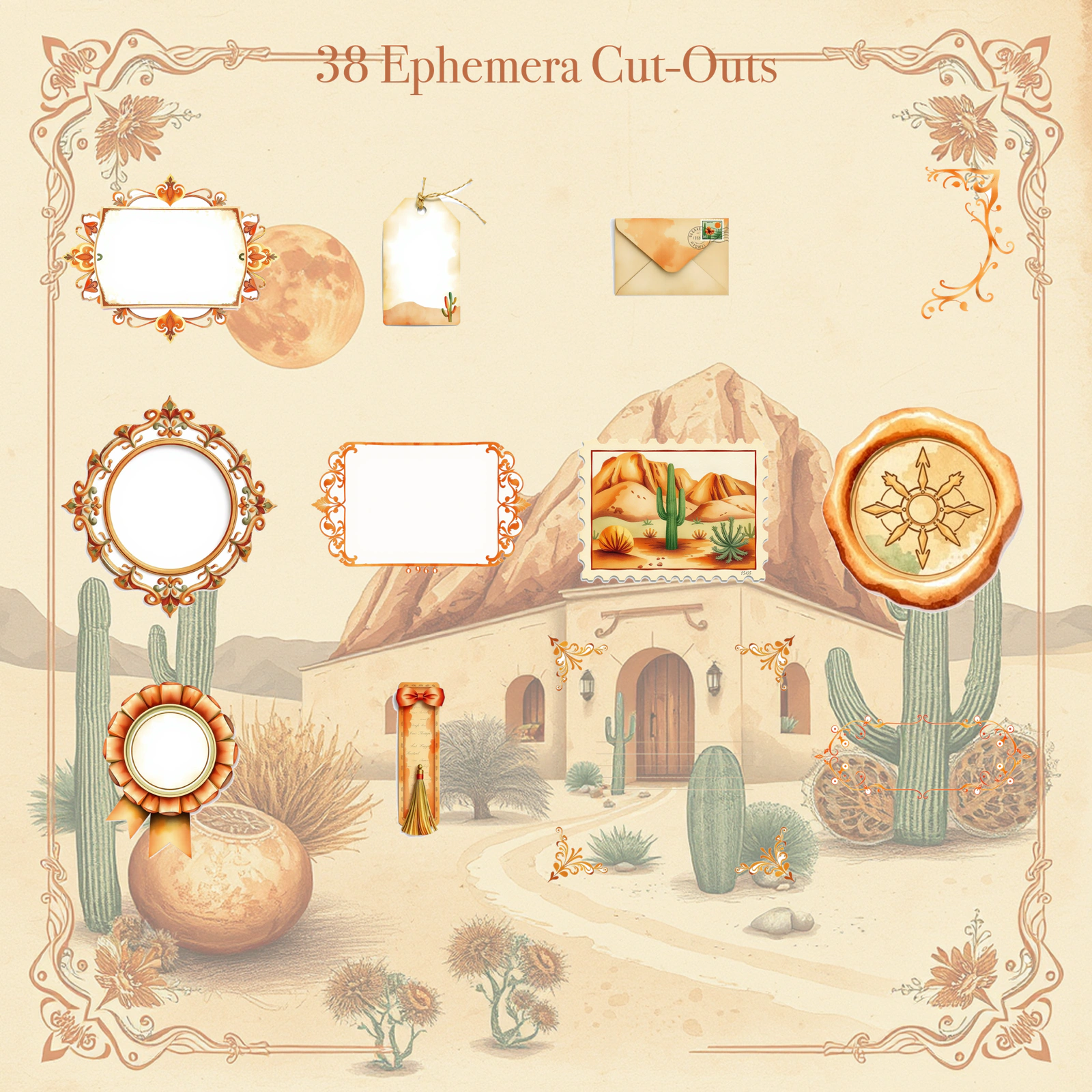 Desert Southwest Junk Journal Kit | Cactus & Terracotta Boho Ephemera Papers | Printable Cut-Outs | Digital Download