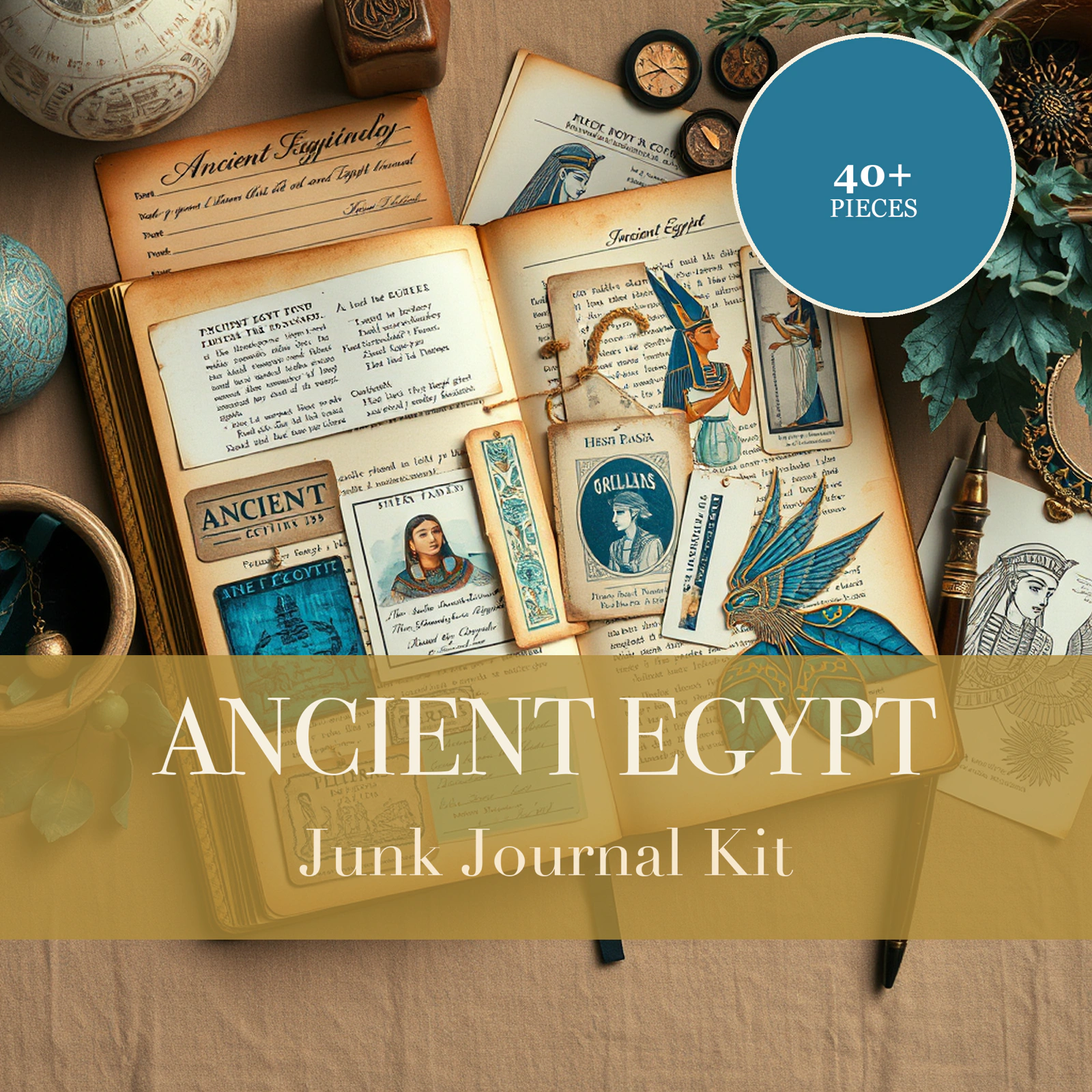 Altes Ägypten Junk Journal Kit | Pharao & Pyramide Ephemera-Papiere | Druckbare Ausschneidebögen | Digitaler Download