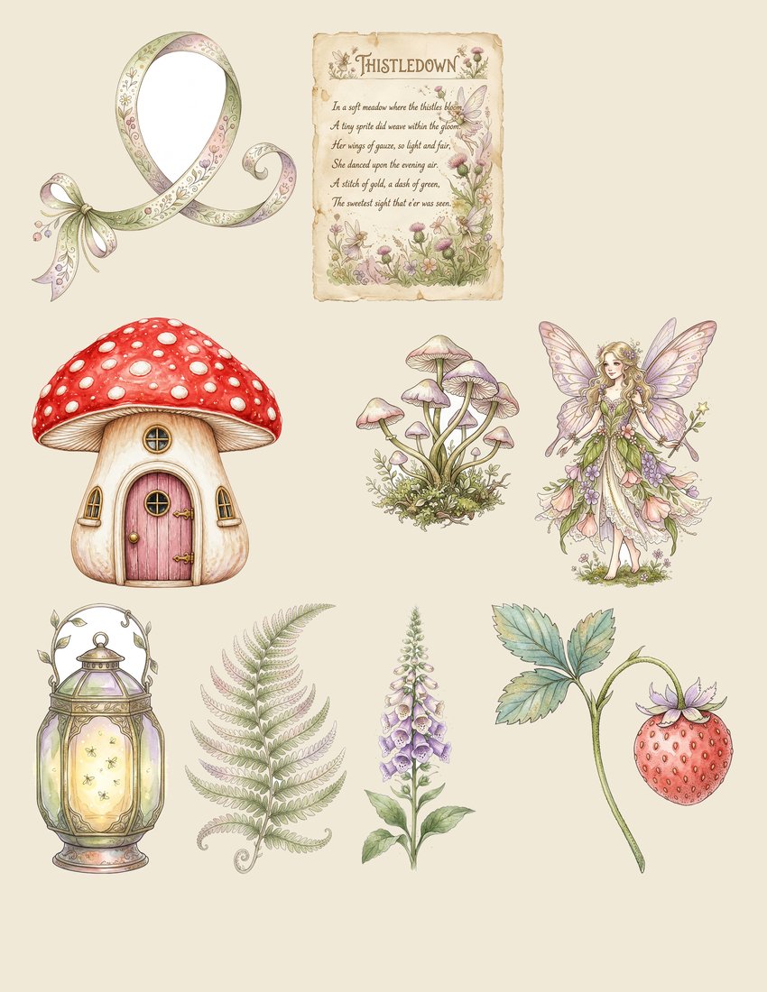Fairy Toadstool Hollow junk journal kit — sheet preview 3