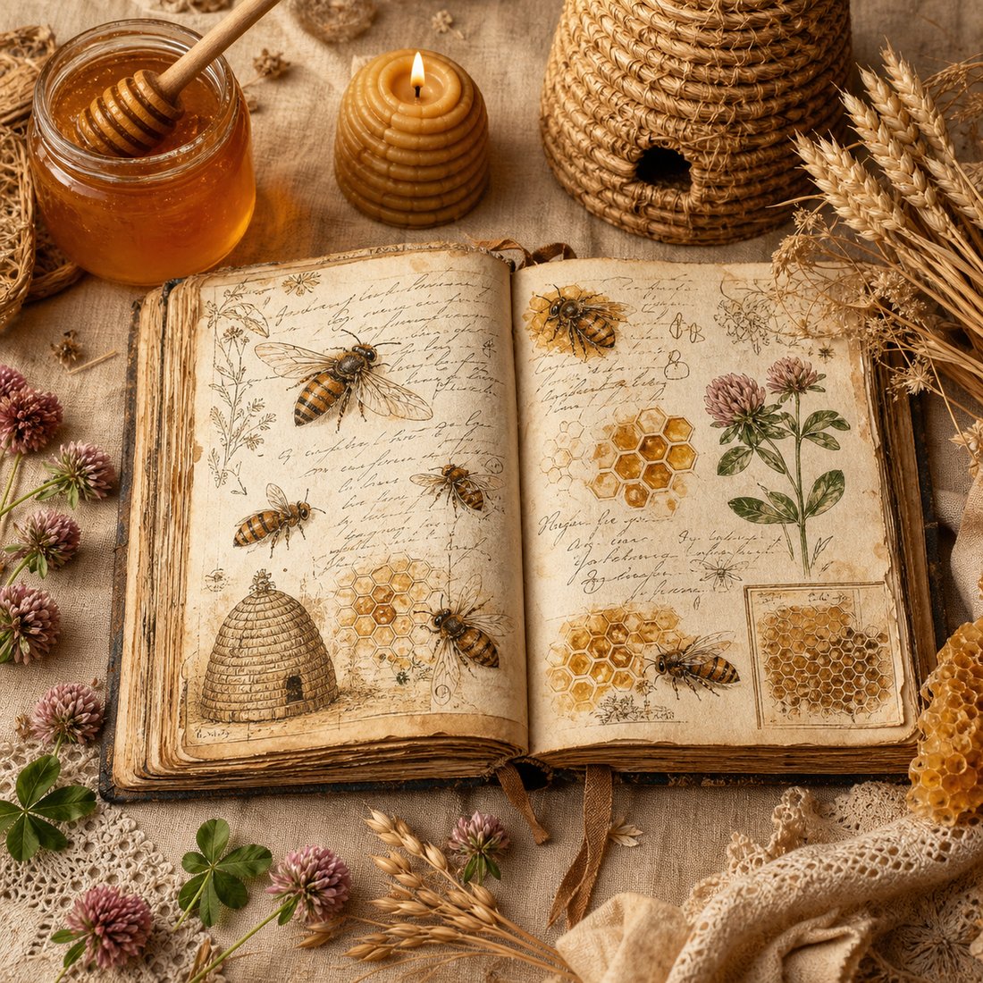 Golden Bee Apiary Junk Journal Kit | Vintage Honeybee Honeycomb Ephemera + Printable Sheets | Cottagecore | Digital Download