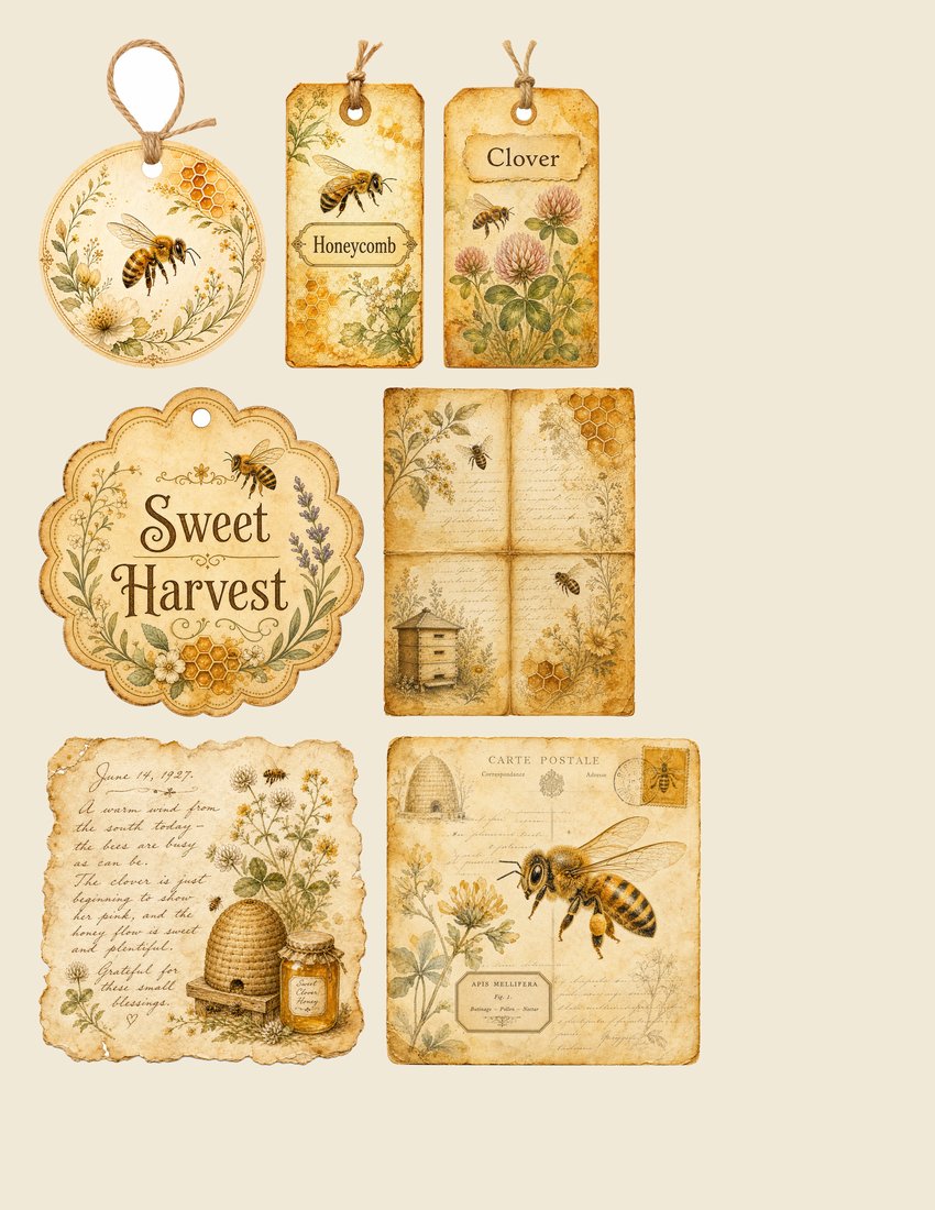 Golden Bee Apiary junk journal kit — sheet preview 2