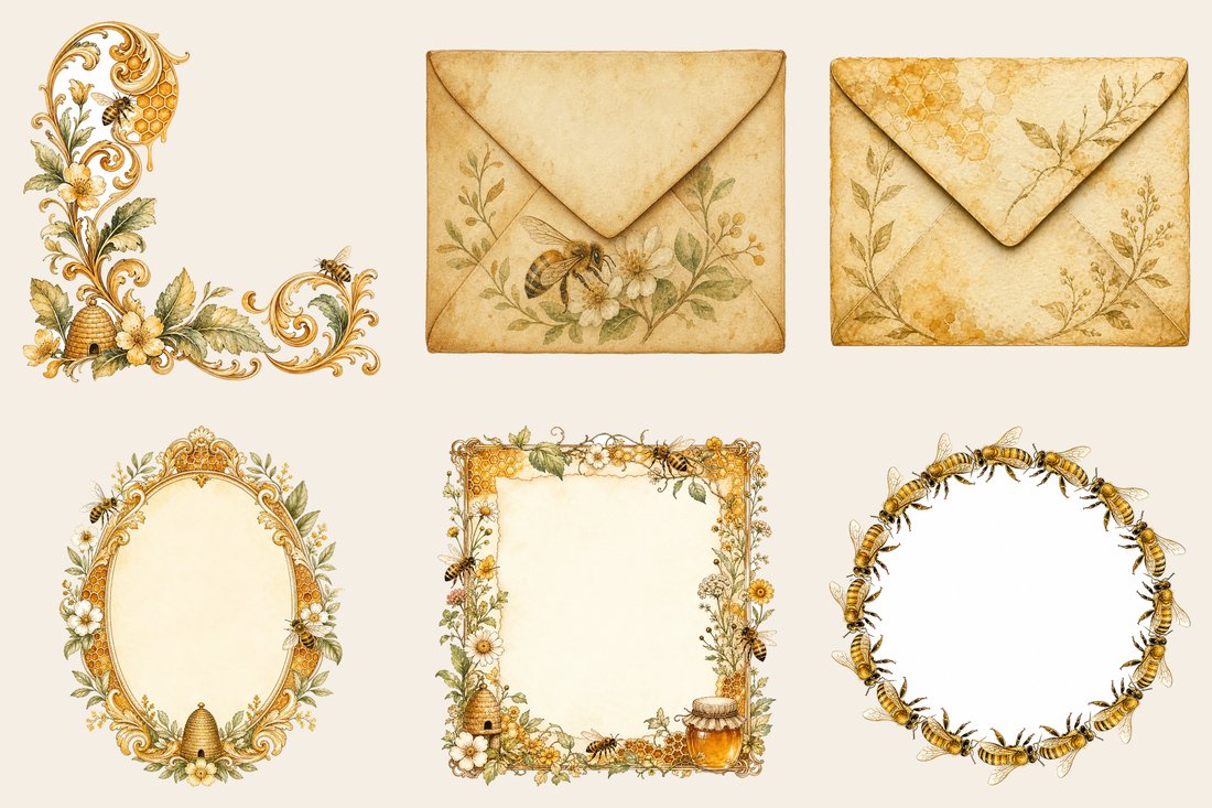 Golden Bee Apiary junk journal kit — element closeup 2