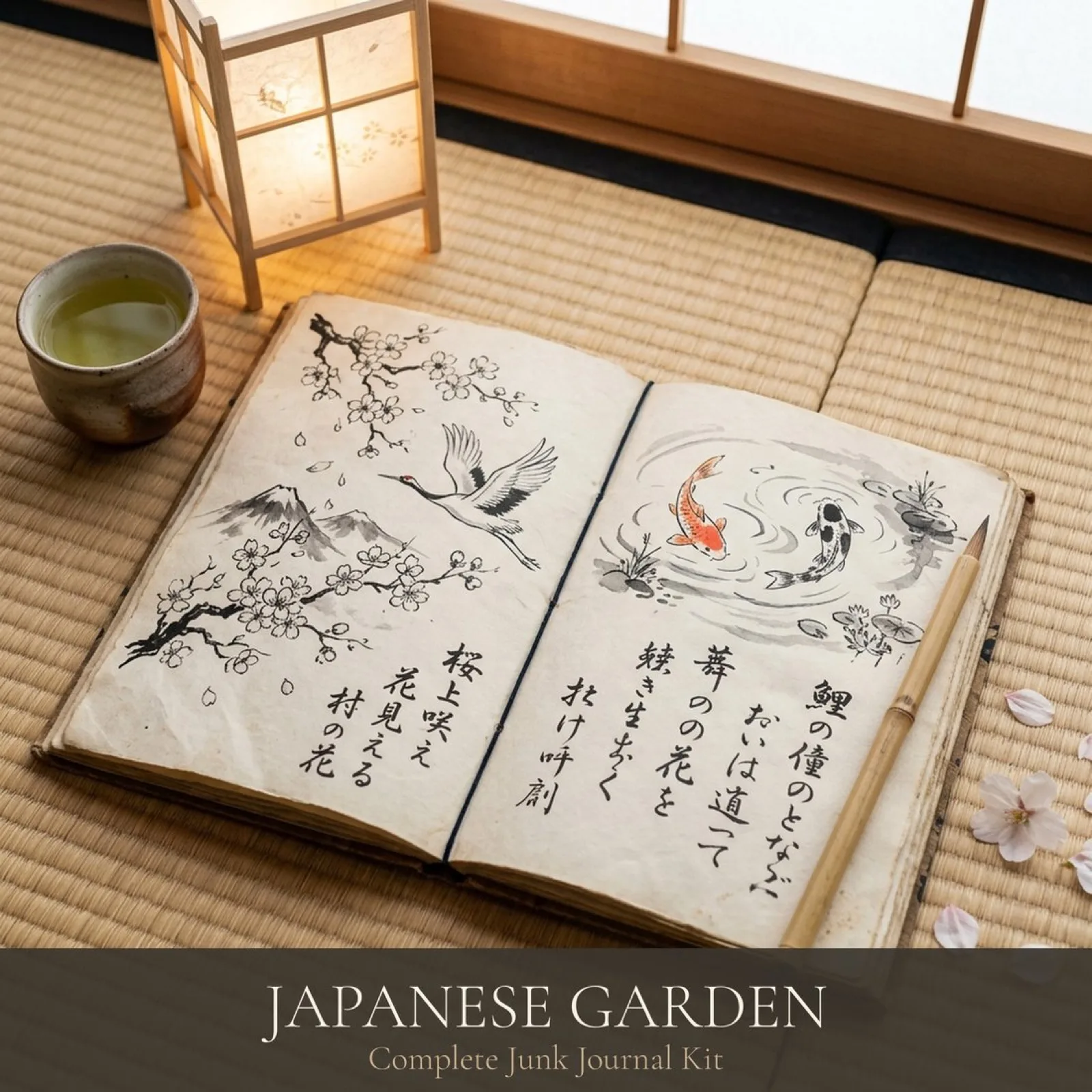 Japanese Garden Junk Journal Kit | Vintage Ephemera + Printable Sheets | Tranquil Oasis | Digital Download