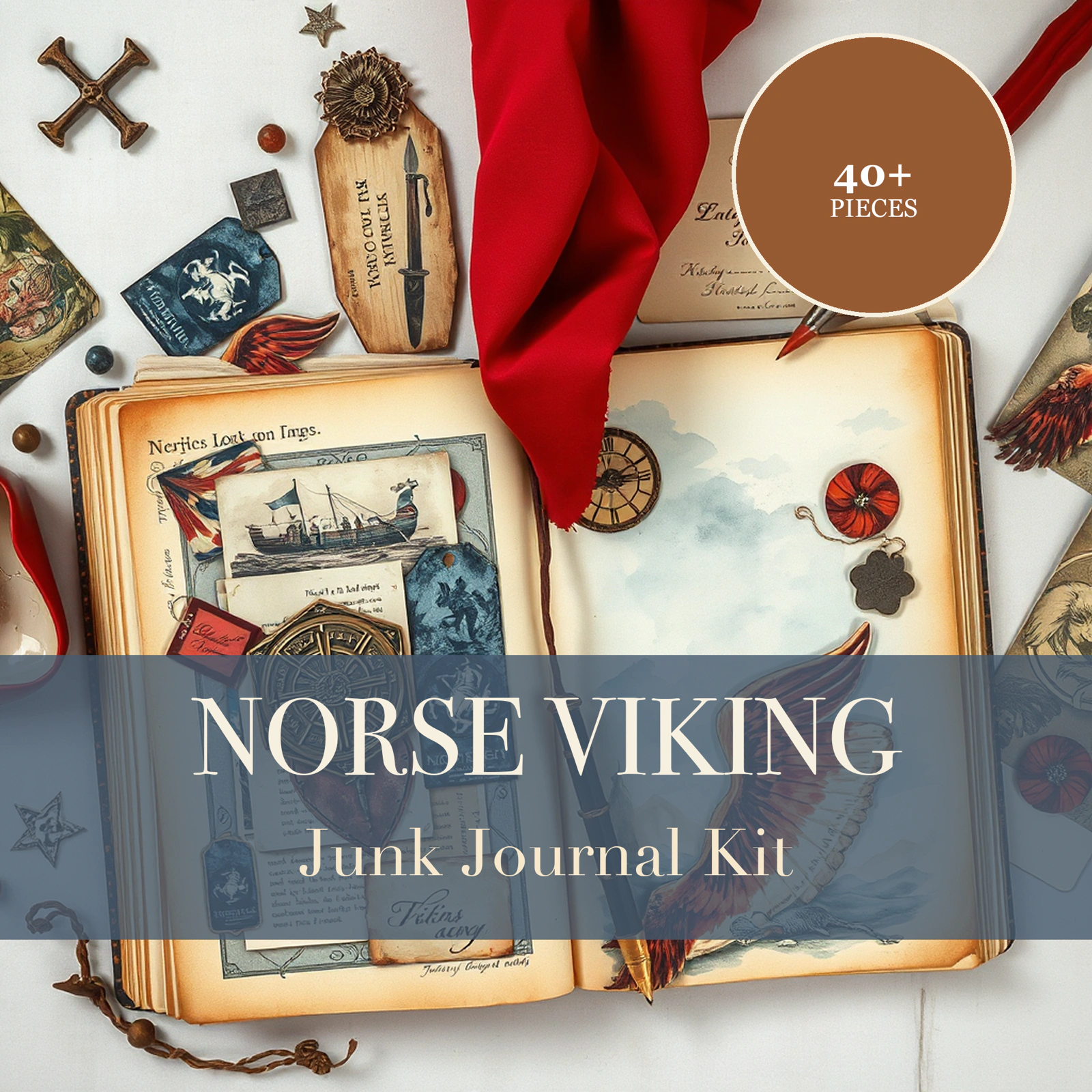 Kit de Junk Journal Vikingo Nórdico | Papeles de Efímera de Runas y Drakkar | Recortables Imprimibles | Descarga Digital