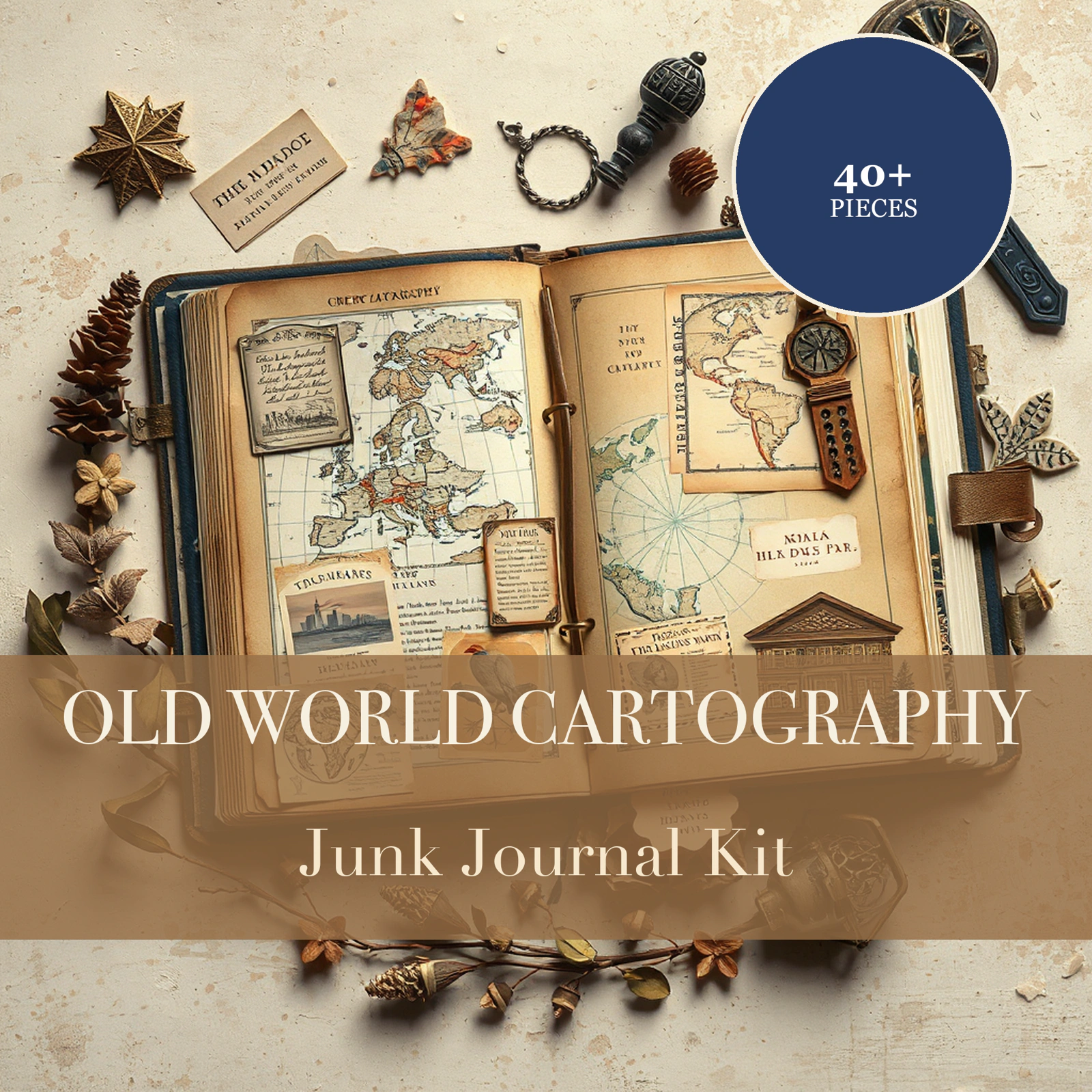Kit Junk Journal Cartographie de l'Ancien Monde | Papiers Éphémères Cartes et Boussoles | Découpes Imprimables | Téléchargement Numérique