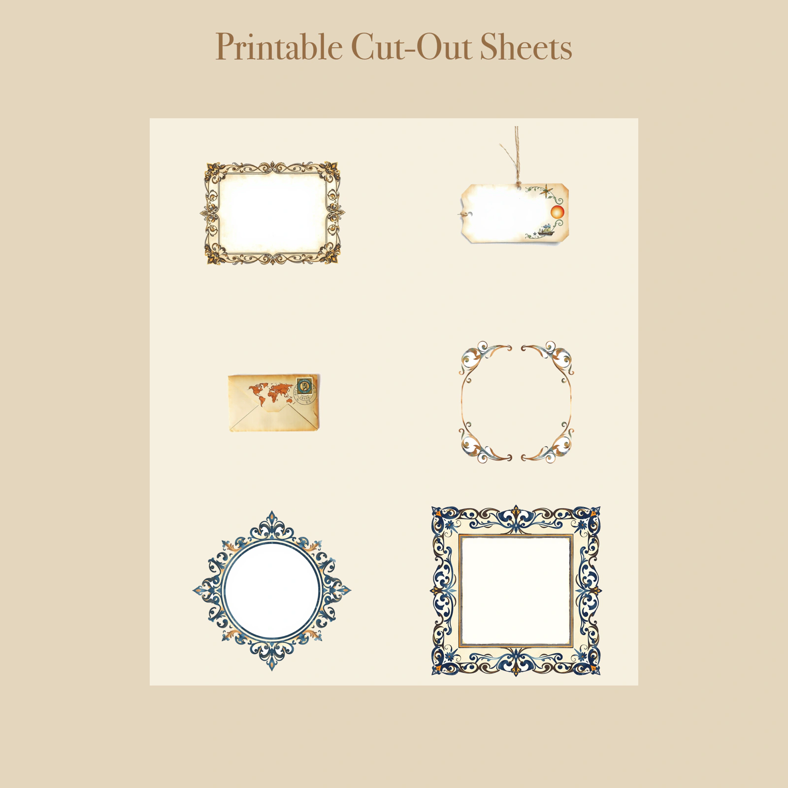 Old World Cartography Junk Journal Kit | Map & Compass Ephemera Papers | Printable Cut-Outs | Digital Download