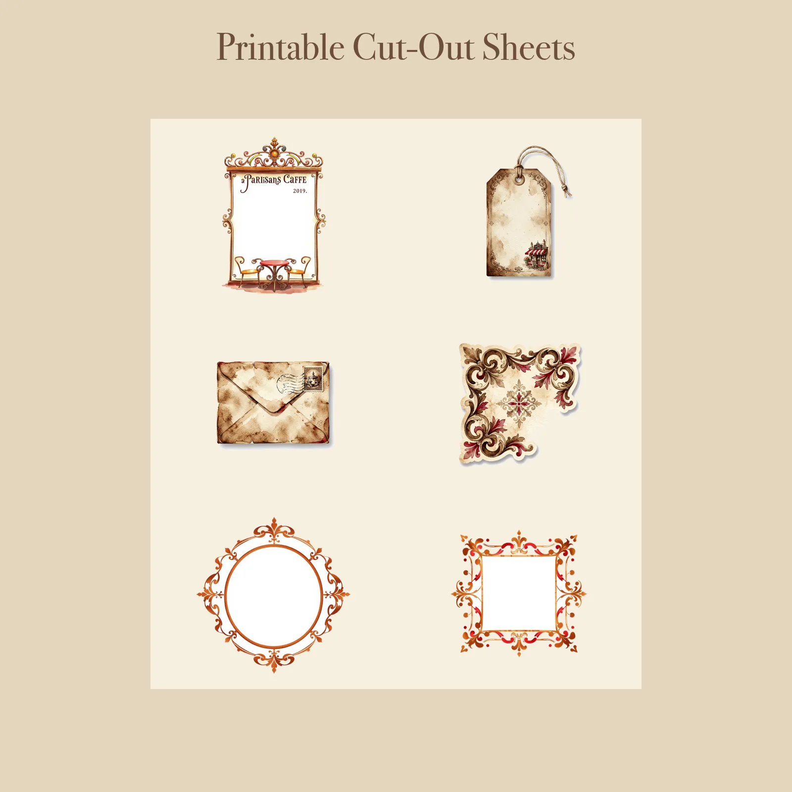 Parisian Cafe Junk Journal Kit | French Coffee & Croissant Ephemera Papers | Printable Cut-Outs | Digital Download