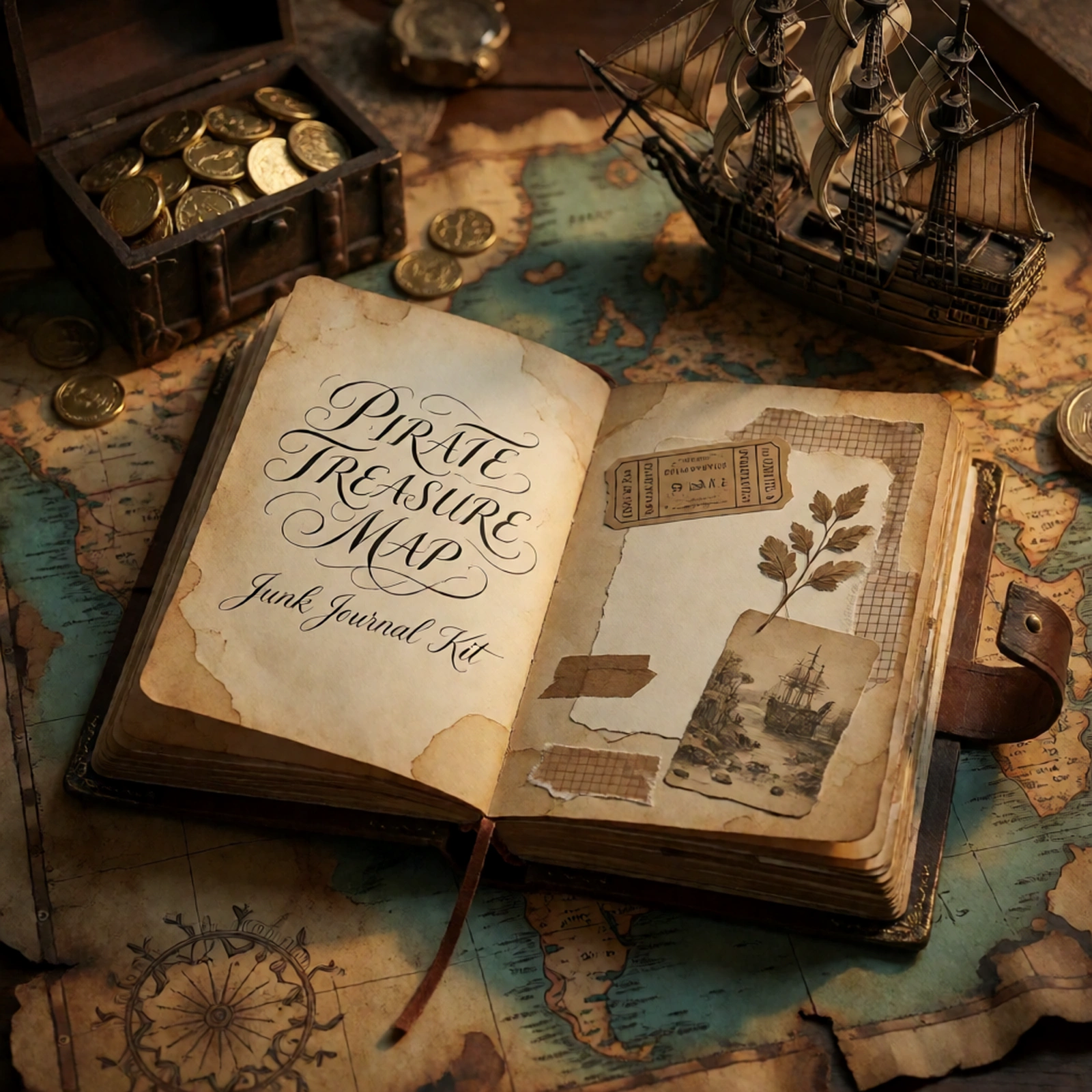 Pirate Treasure Map Junk Journal Kit | Nautical Adventure Ephemera Papers | Printable Cut-Outs | Digital Download