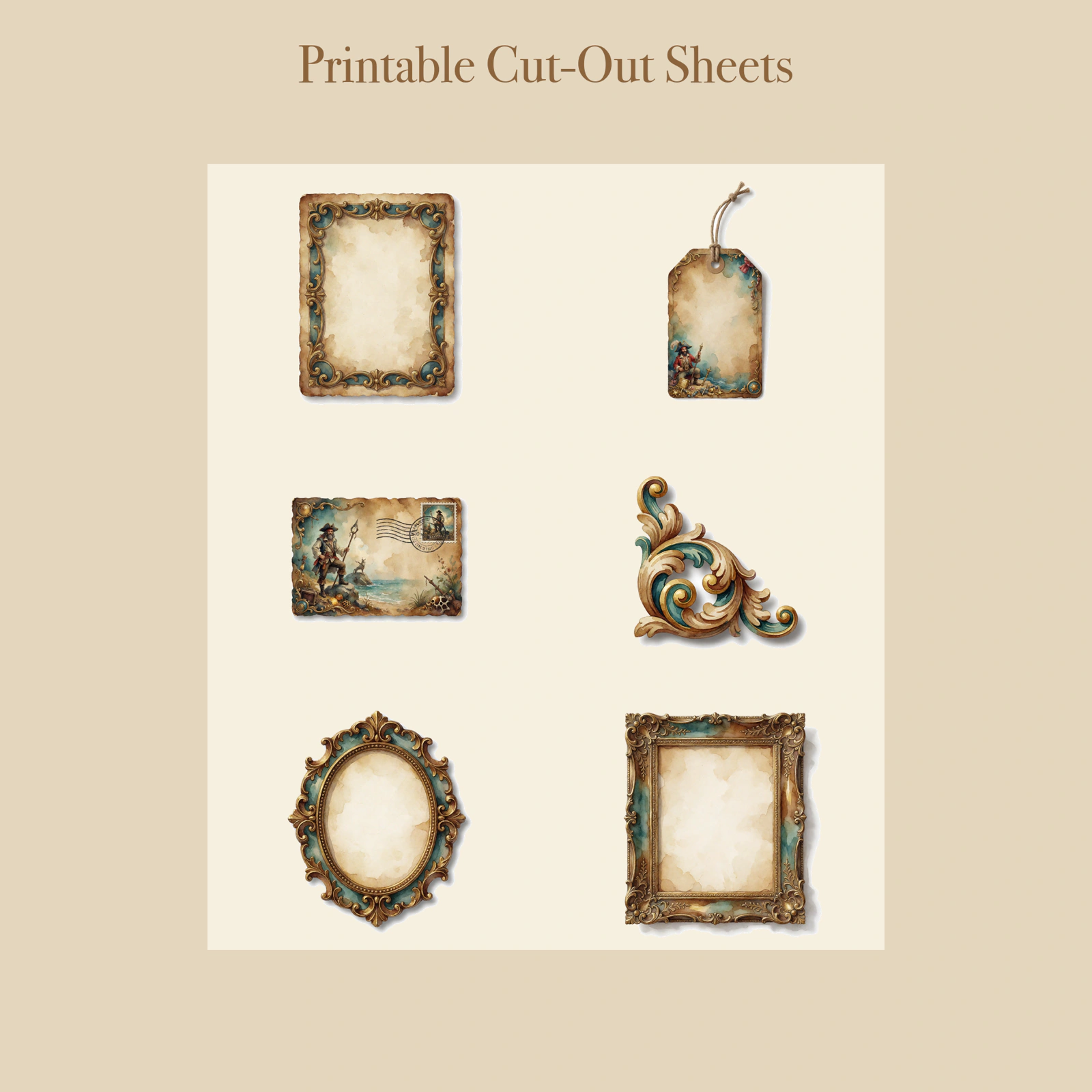Pirate Treasure Map Junk Journal Kit | Nautical Adventure Ephemera Papers | Printable Cut-Outs | Digital Download