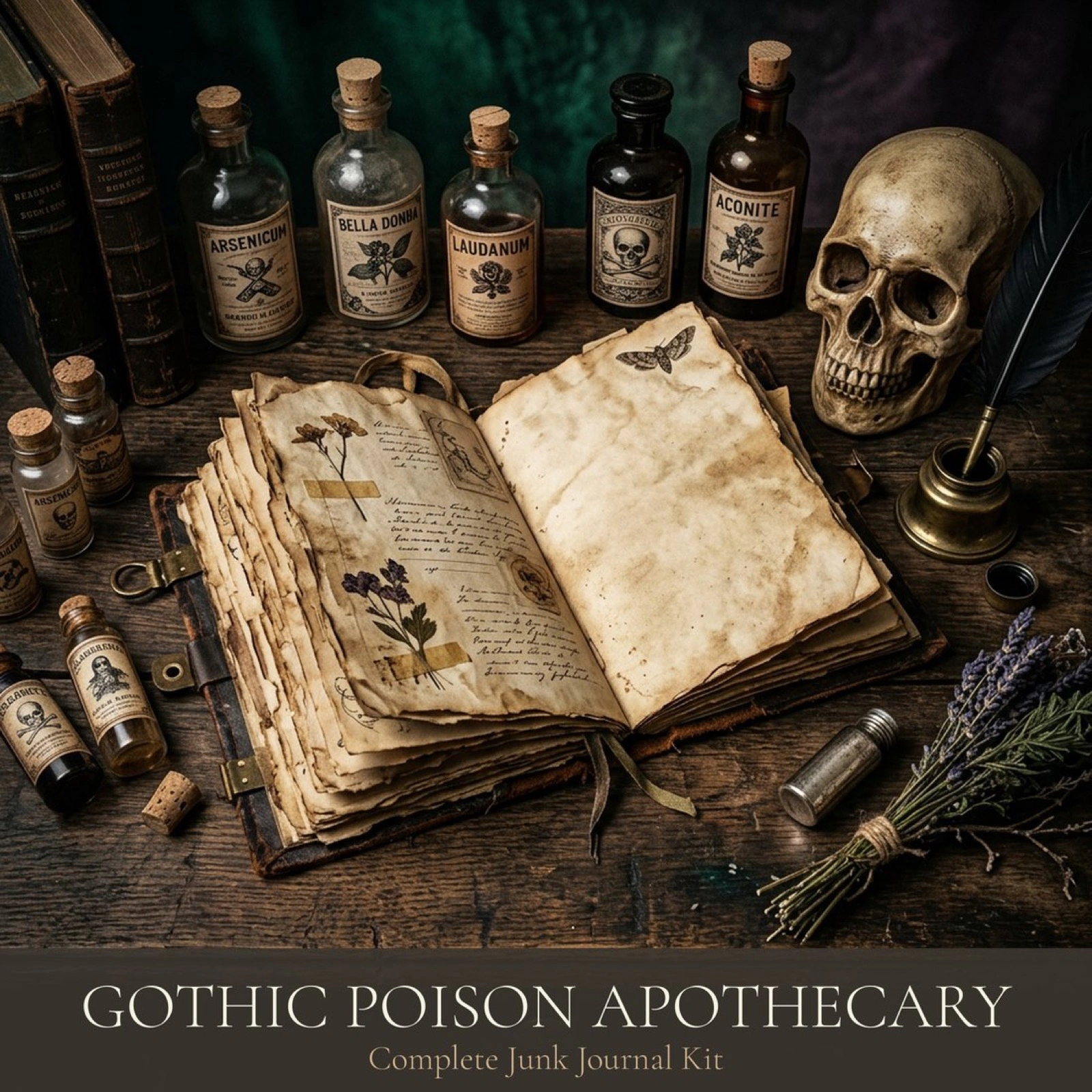 Gothic Poison Apothecary Junk Journal Kit | Vintage Labels & Elixirs | Digital Download
