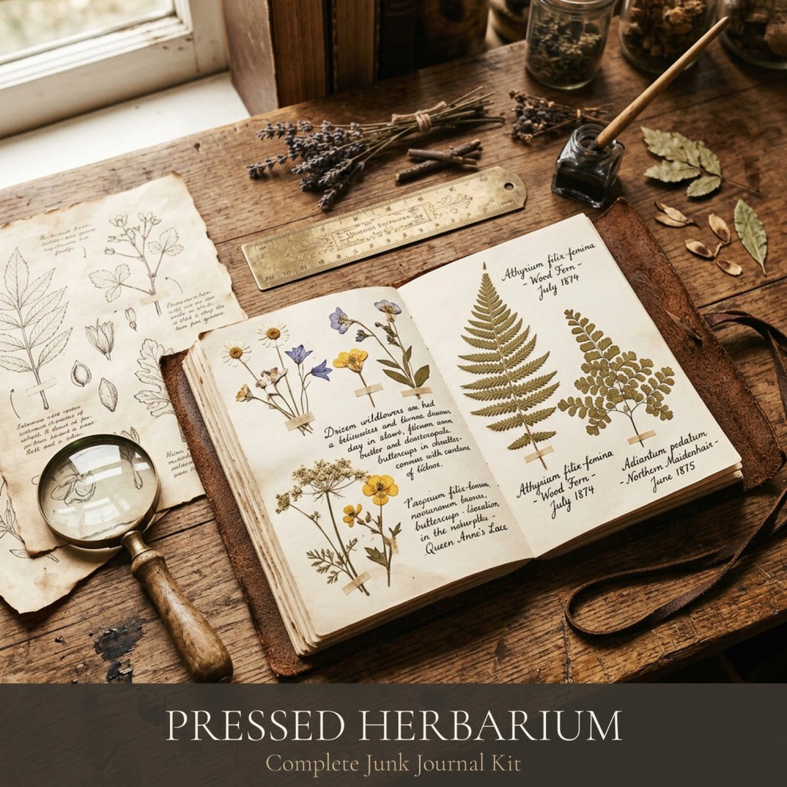 Pressed Herbarium Junk Journal Kit | Vintage Botanical Ephemera & Naturalist Labels | Digital Download