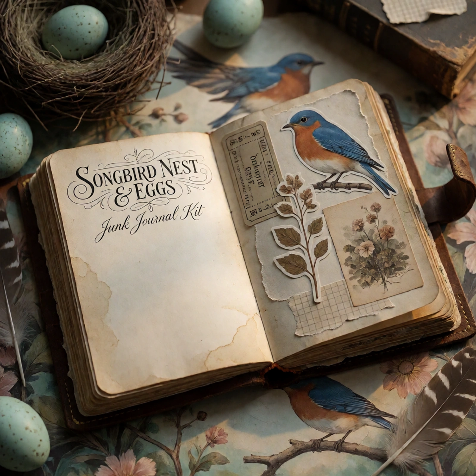 Songbird Nest & Eggs Junk Journal Kit | Spring Bird Ephemera Papers | Printable Cut-Outs | Digital Download