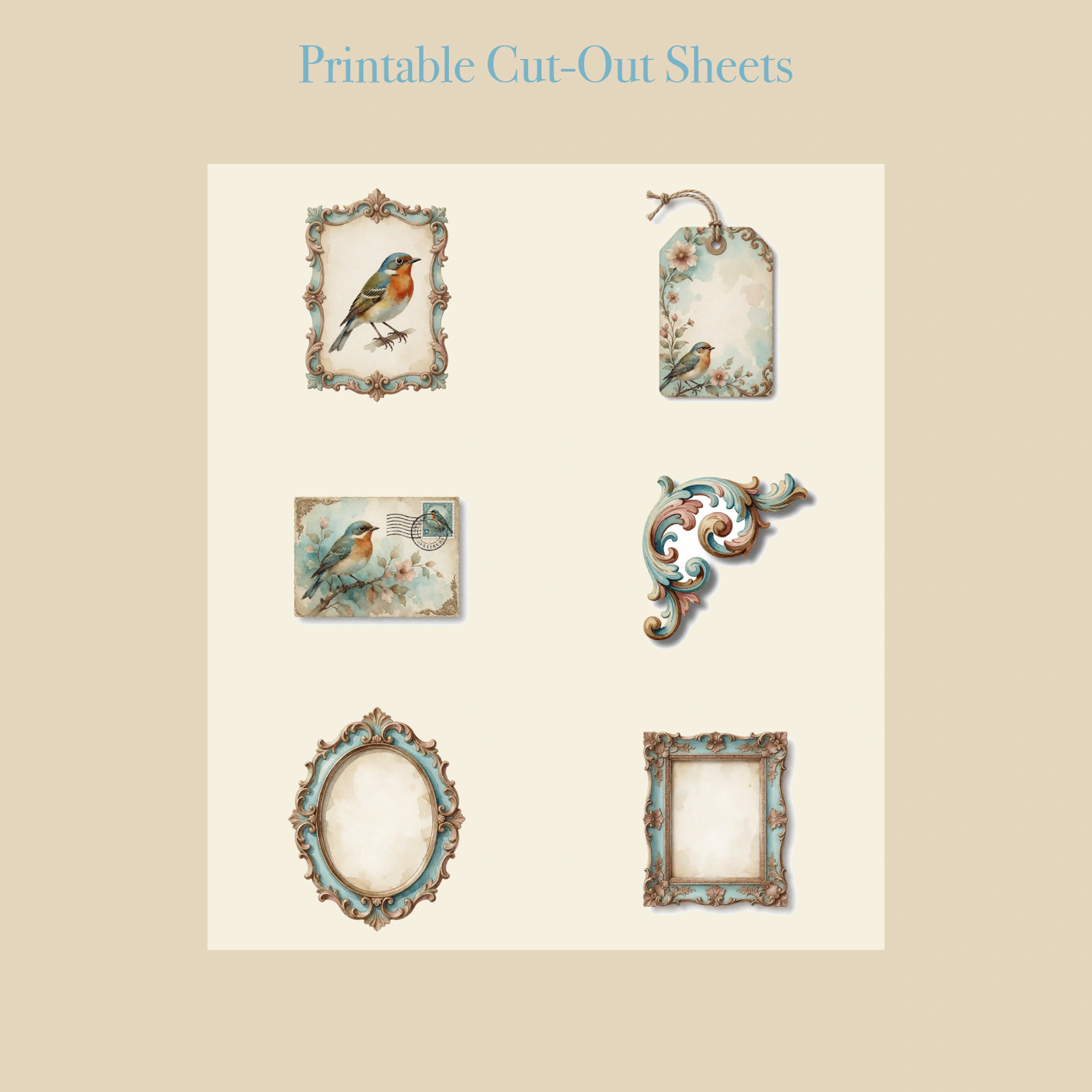 Songbird Nest & Eggs Junk Journal Kit | Spring Bird Ephemera Papers | Printable Cut-Outs | Digital Download