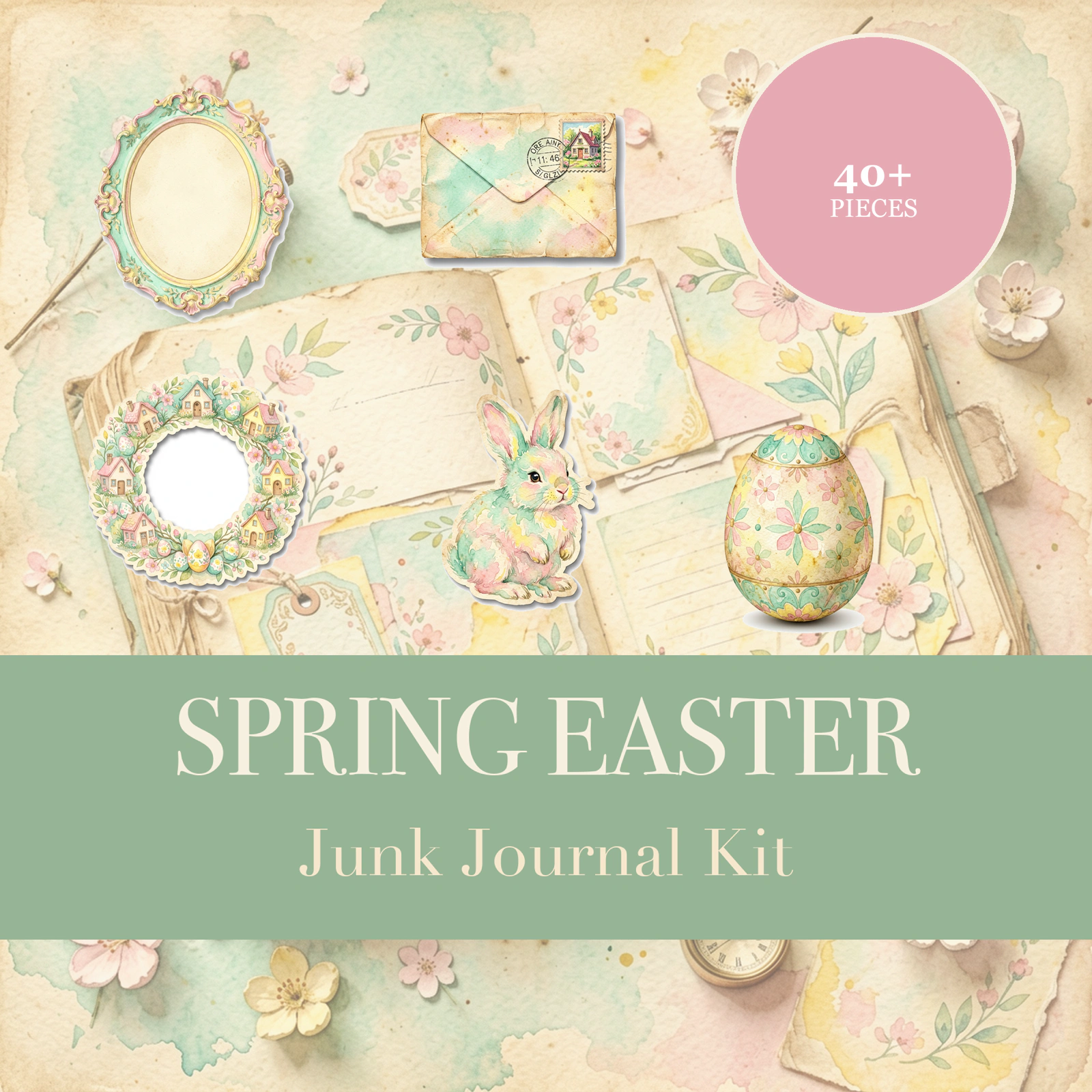 Spring Easter Junk Journal Kit | Bunny & Blossom Cottage Ephemera | Printable Cut-Outs | Digital Download