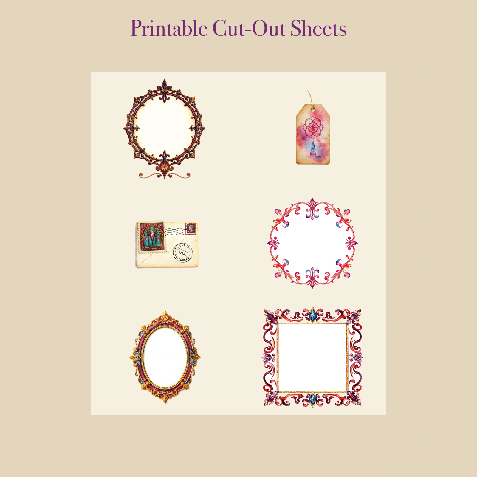Stained Glass Cathedral Junk Journal Kit | Gothic Jewel Window Ephemera Papers | Printable Cut-Outs | Digital Download