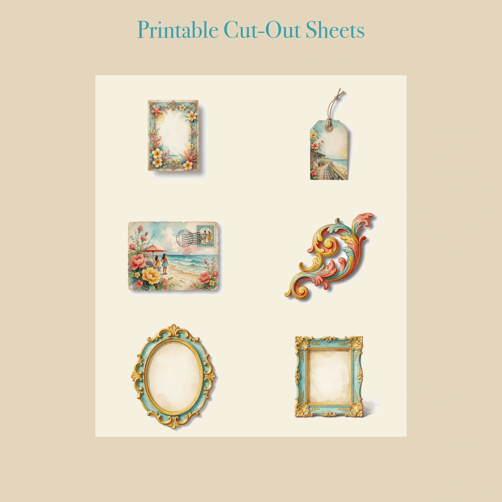 Summer Boardwalk Junk Journal Kit | Ice Cream, Beach & Seaside Arcade Ephemera Papers | Printable Cut-Outs | Digital Download