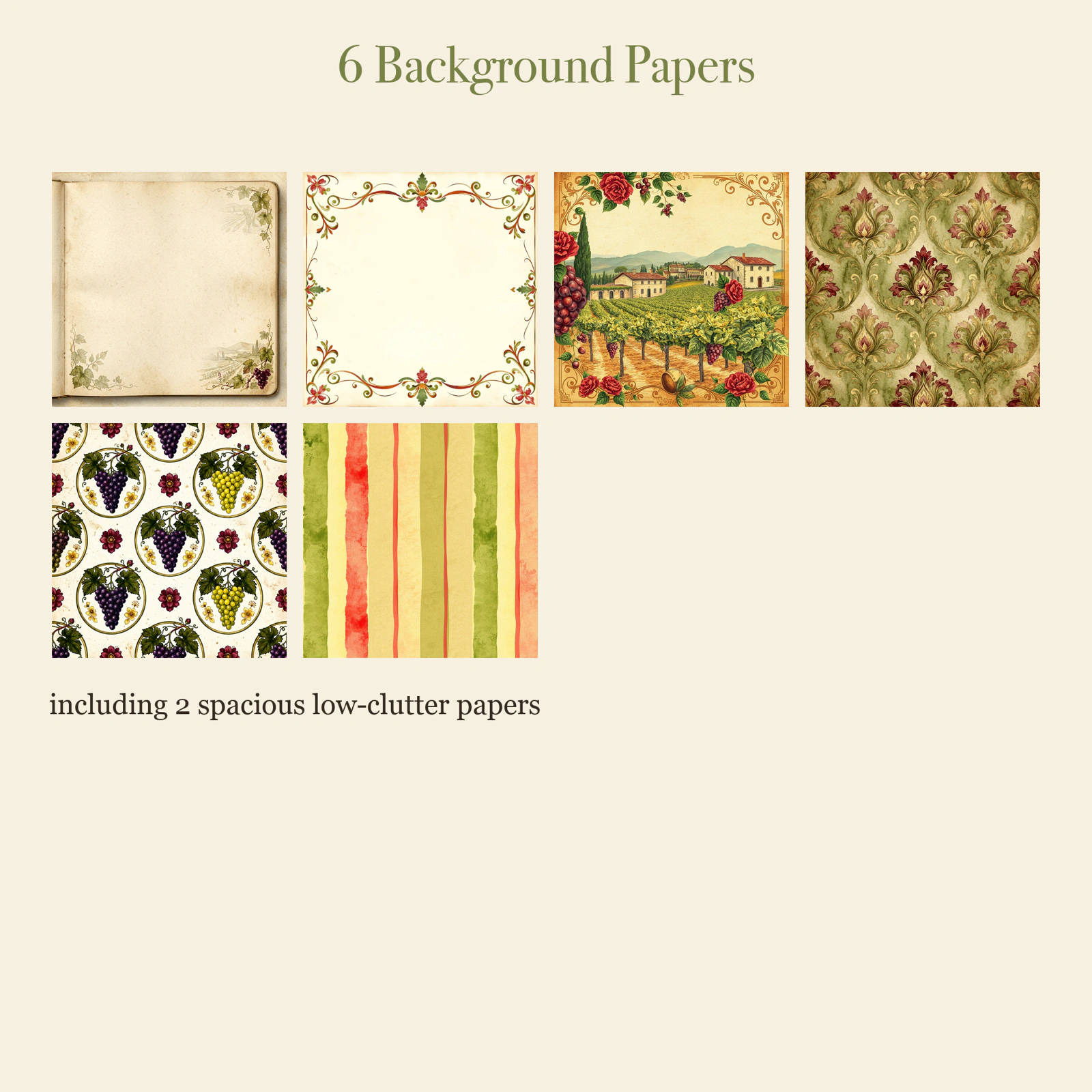 Tuscan Vineyard Junk Journal Kit | Wine & Olive Ephemera Papers | Printable Cut-Outs | Digital Download