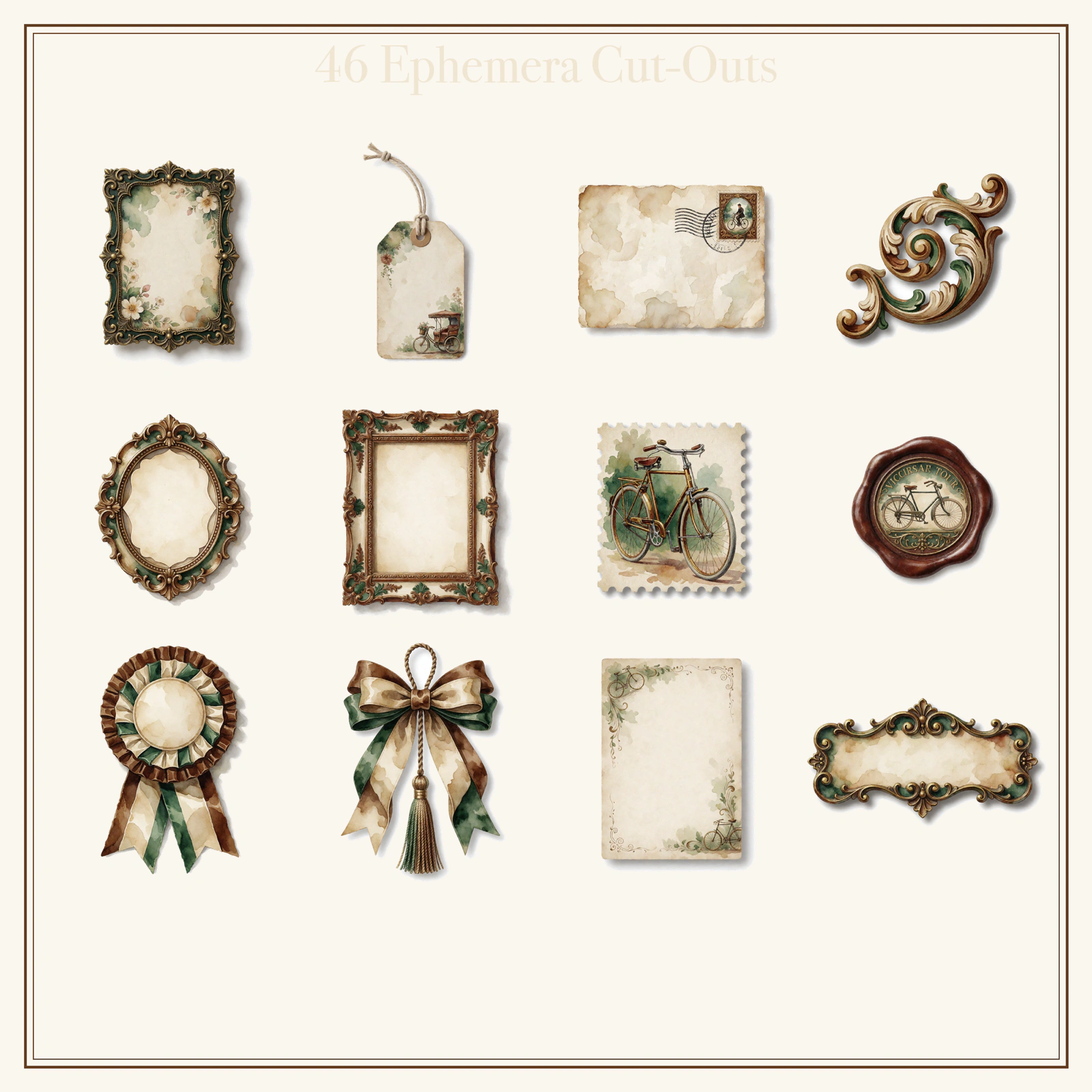 Victorian Bicycle Tour Junk Journal Kit | Penny Farthing & Road Ephemera Papers | Printable Cut-Outs | Digital Download