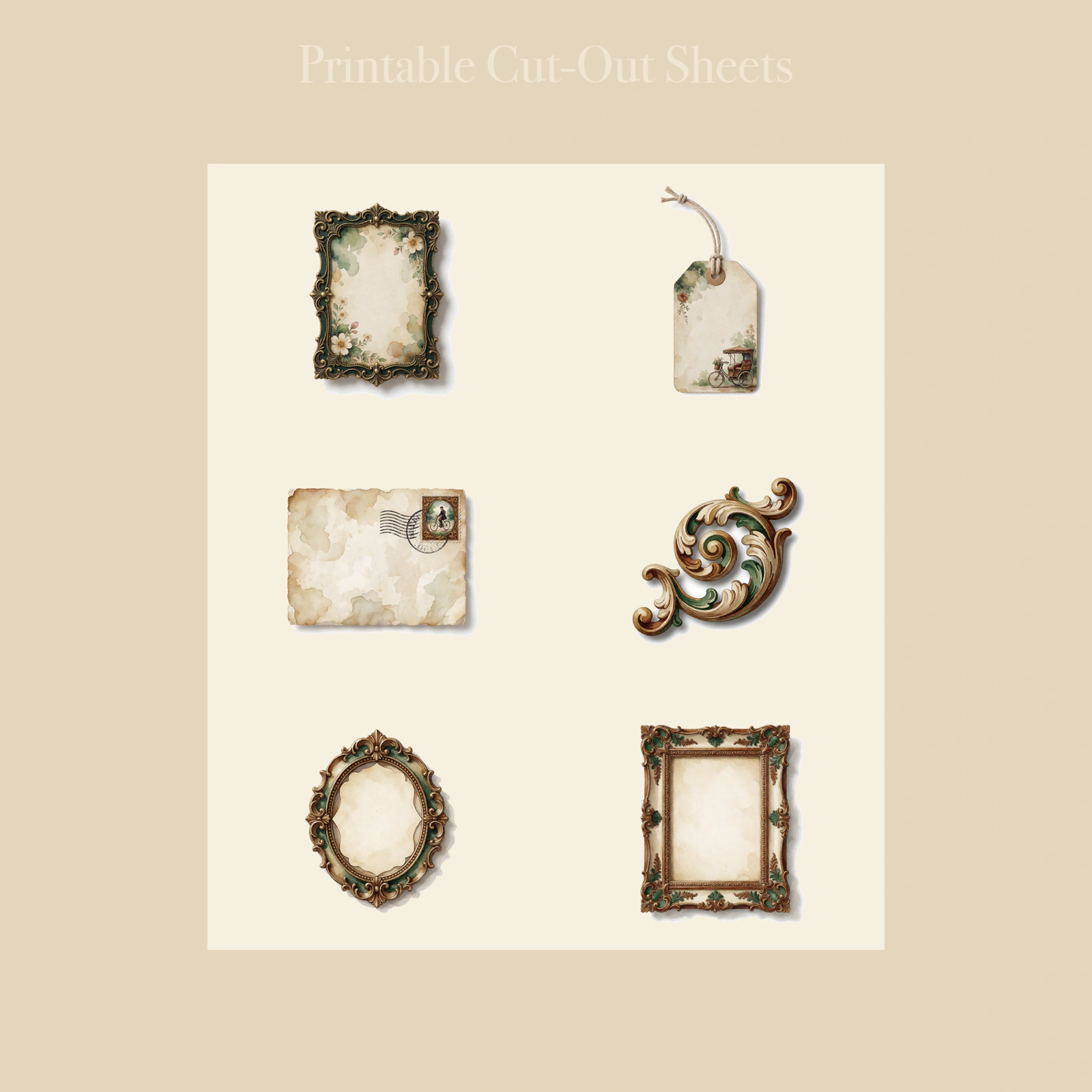 Victorian Bicycle Tour Junk Journal Kit | Penny Farthing & Road Ephemera Papers | Printable Cut-Outs | Digital Download