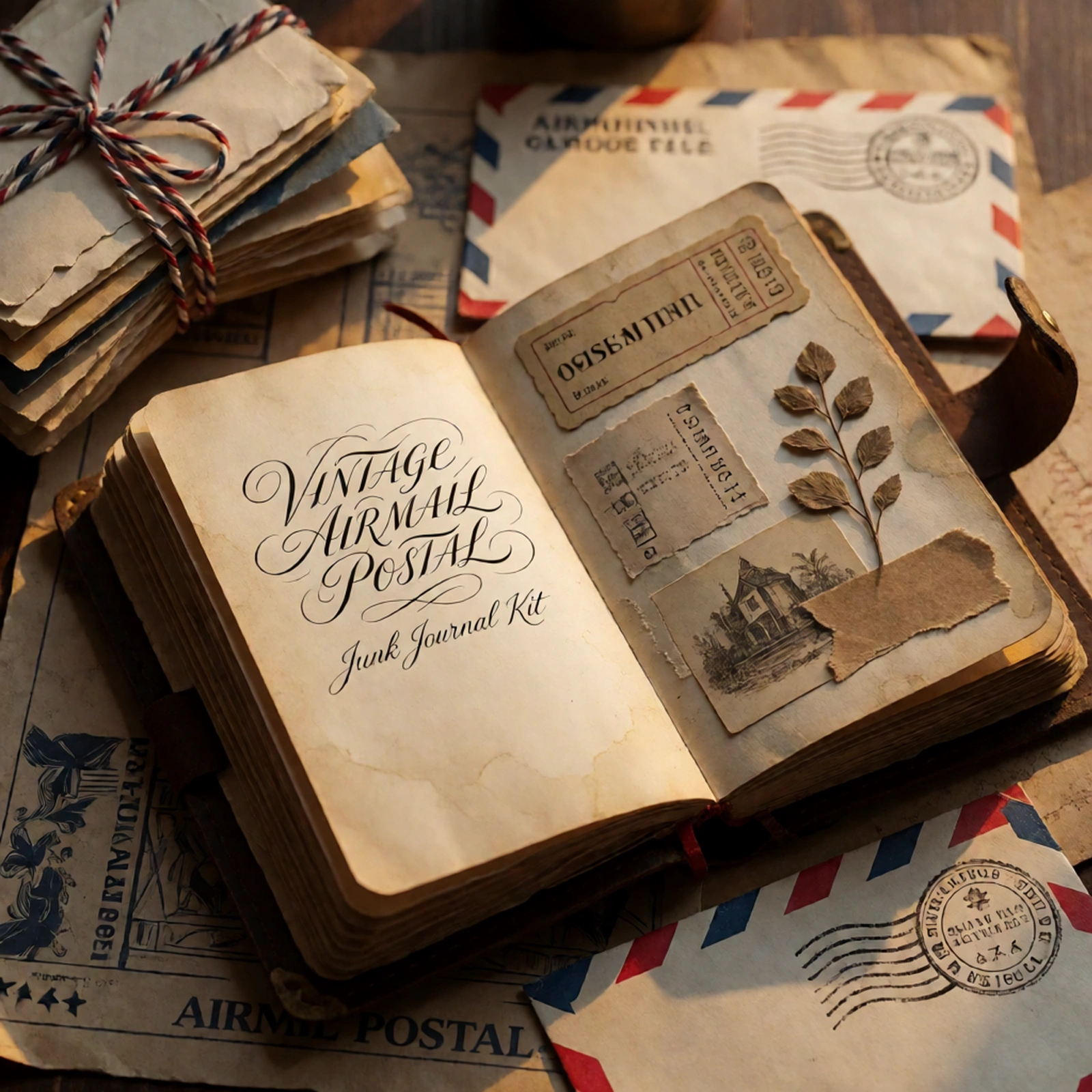 Vintage Airmail Postal Junk Journal Kit | Letters, Stamps & Postmark Ephemera Papers | Printable Cut-Outs | Digital Download