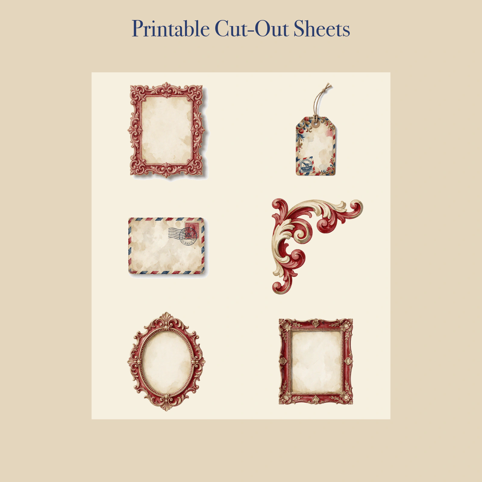 Vintage Airmail Postal Junk Journal Kit | Letters, Stamps & Postmark Ephemera Papers | Printable Cut-Outs | Digital Download