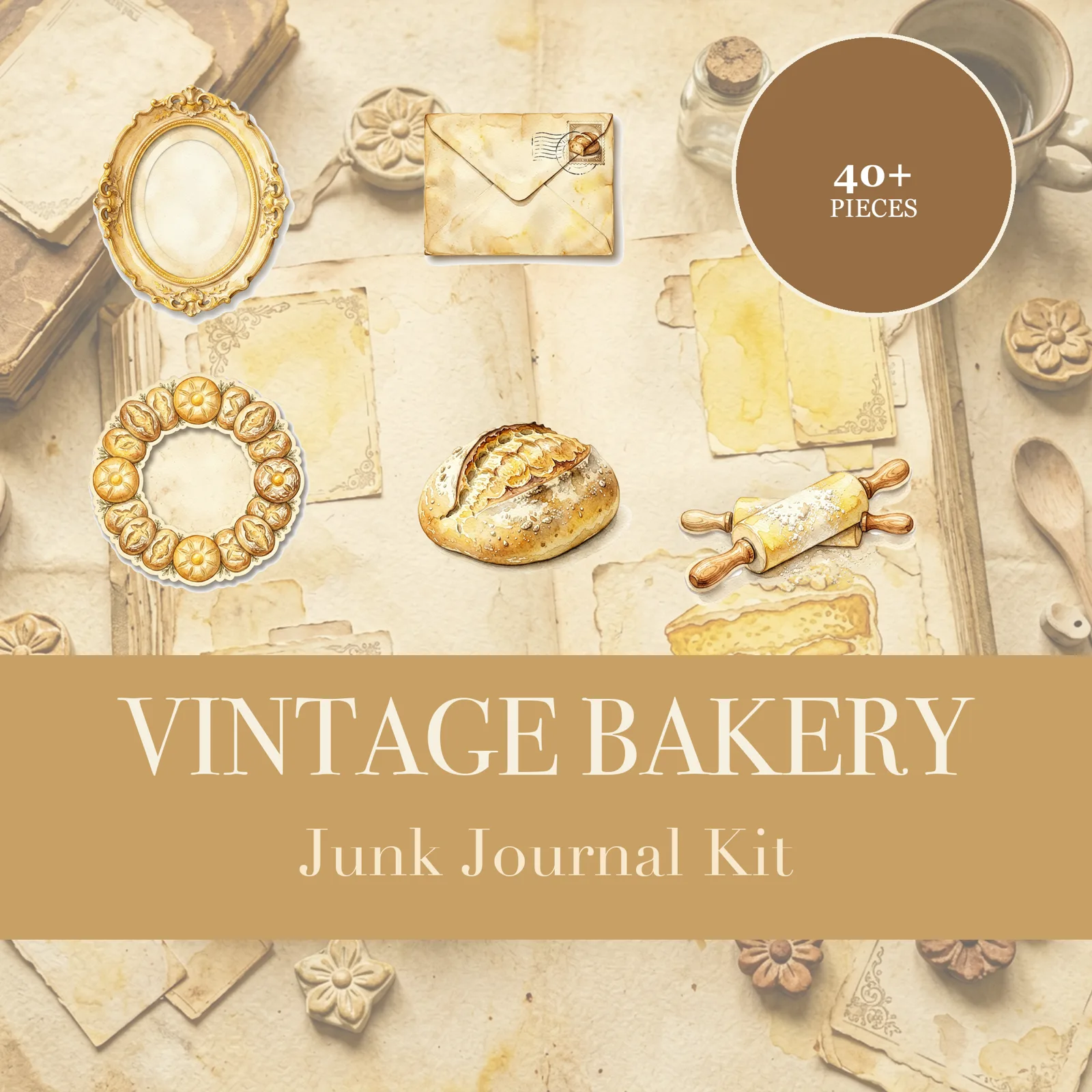 Kit de Junk Journal Boulangerie Vintage | Papiers Éphémères Pain et Pâtisserie | Découpes Imprimables | Téléchargement Numérique