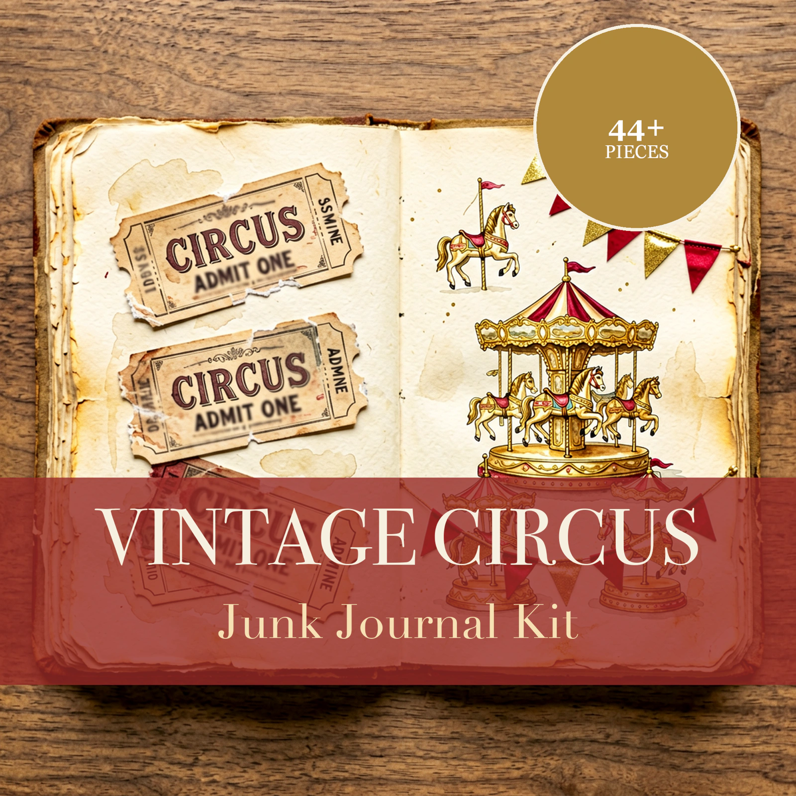 Kit Junk Journal Cirque Vintage | Éphémères de Carnaval & Papiers Chapiteau | Découpes Imprimables | Téléchargement Numérique