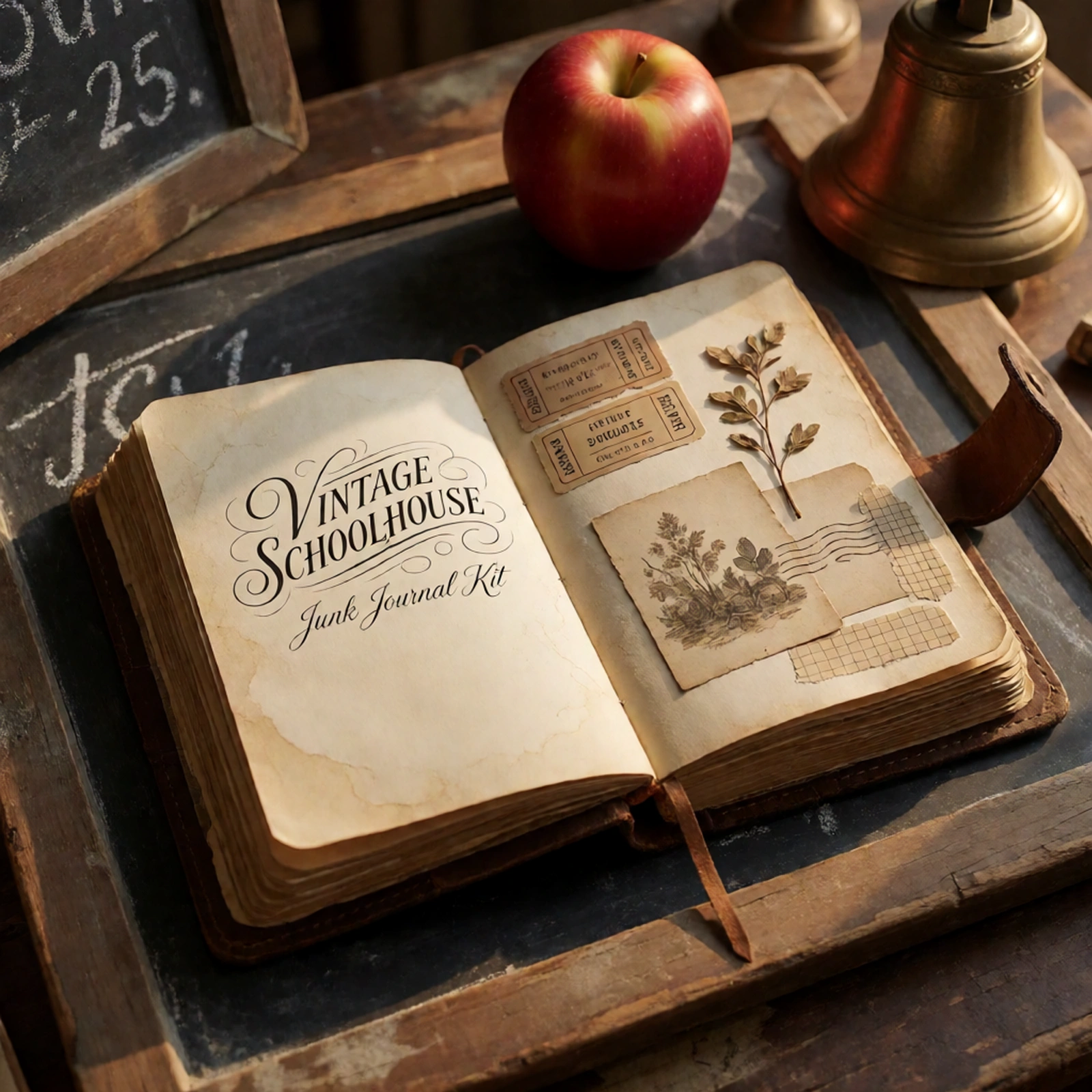 Vintage Schoolhouse Junk Journal Kit | Classroom, Chalkboard & Apple Ephemera Papers | Printable Cut-Outs | Digital Download