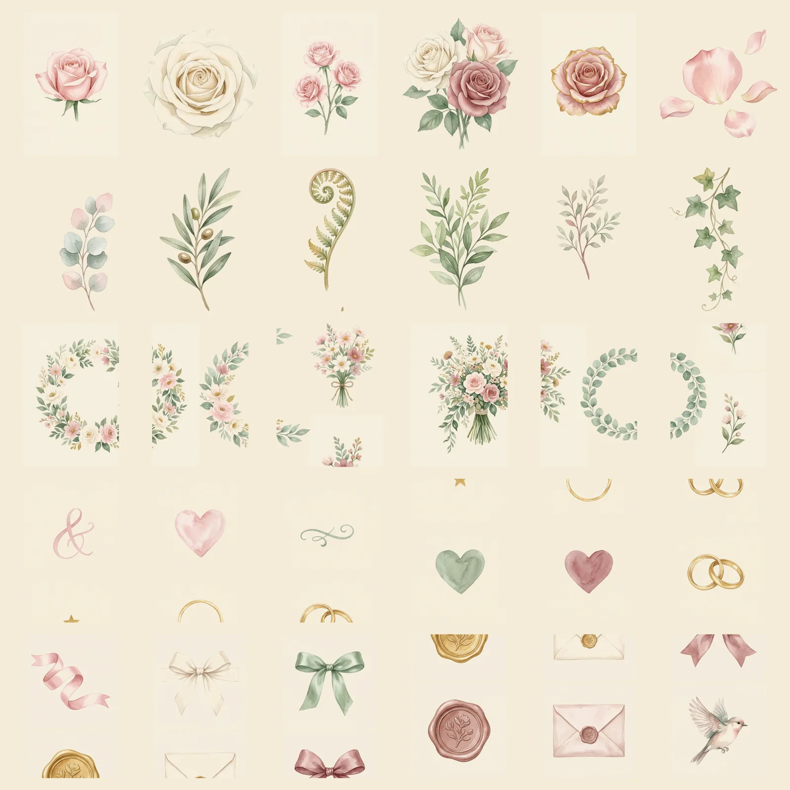 Watercolor Wedding Invitations Floral Clipart, 30 PNG, Transparent Background, Commercial Use, Digital Download