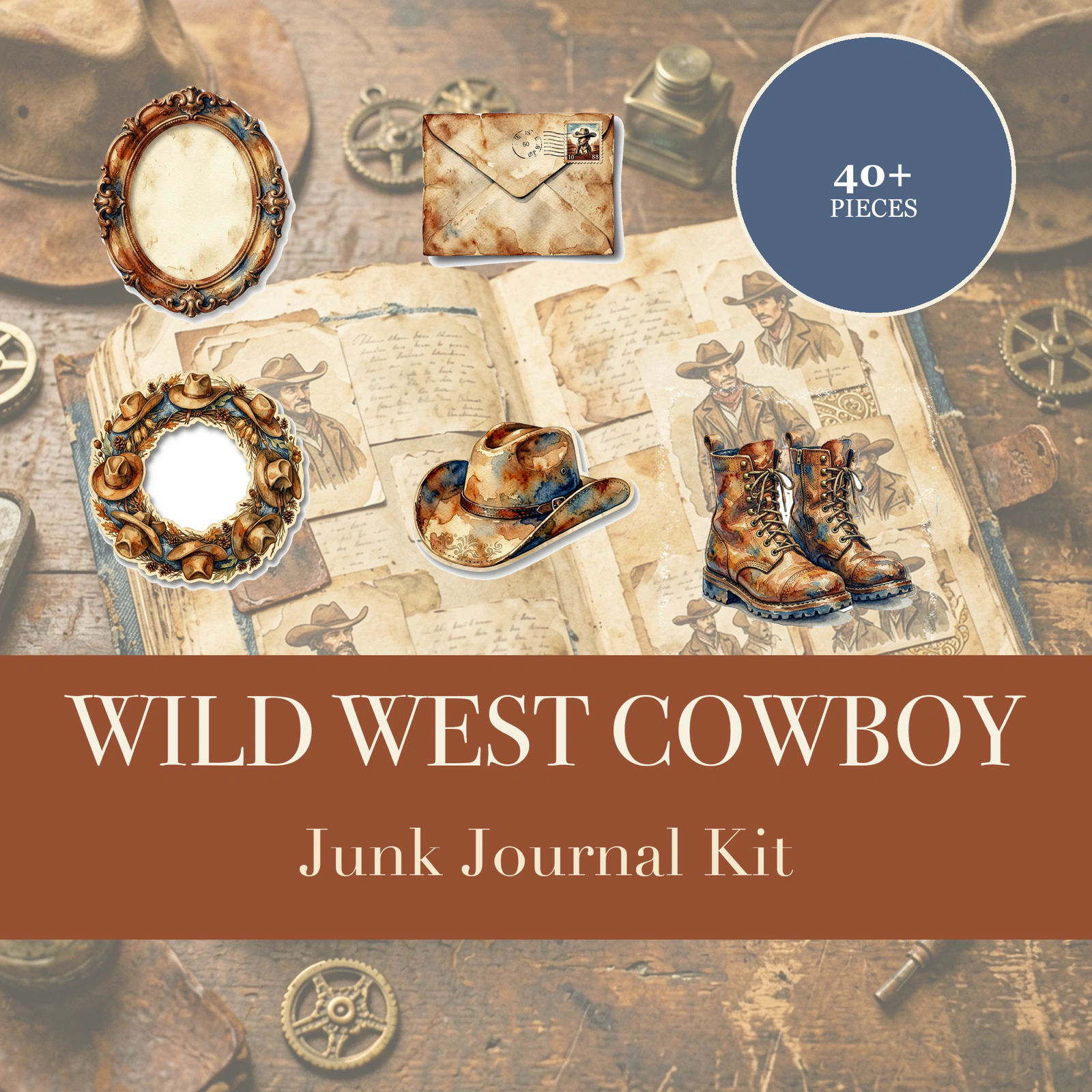 Kit de Junk Journal Vaquero del Salvaje Oeste | Efímeras Vintage del Oeste y Rodeo | Recortes Imprimibles | Descarga Digital