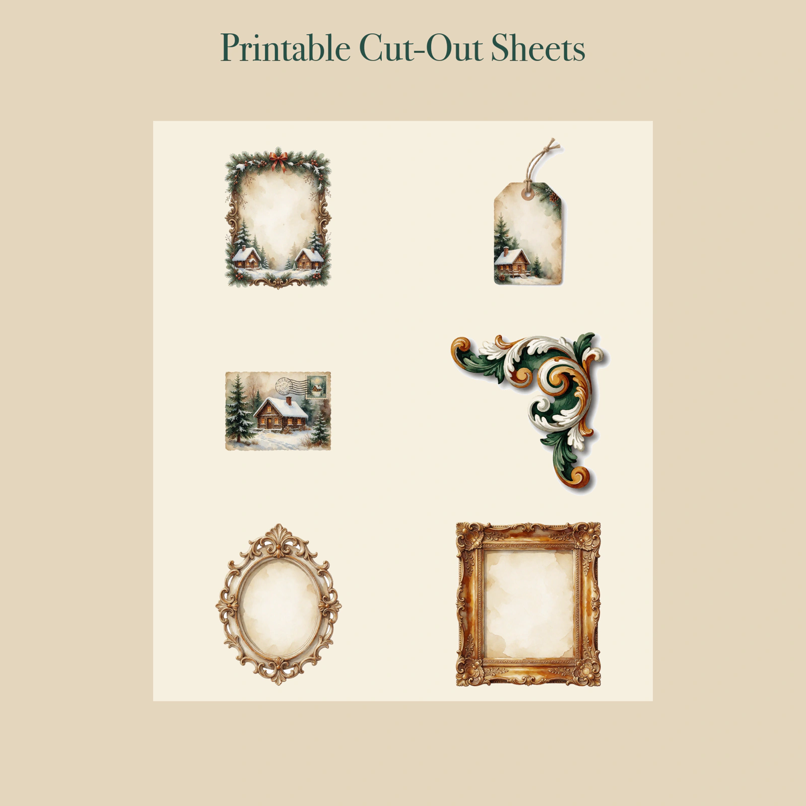Cozy Winter Cabin Junk Journal Kit | Snowfall & Firewood Ephemera Papers | Printable Cut-Outs | Digital Download